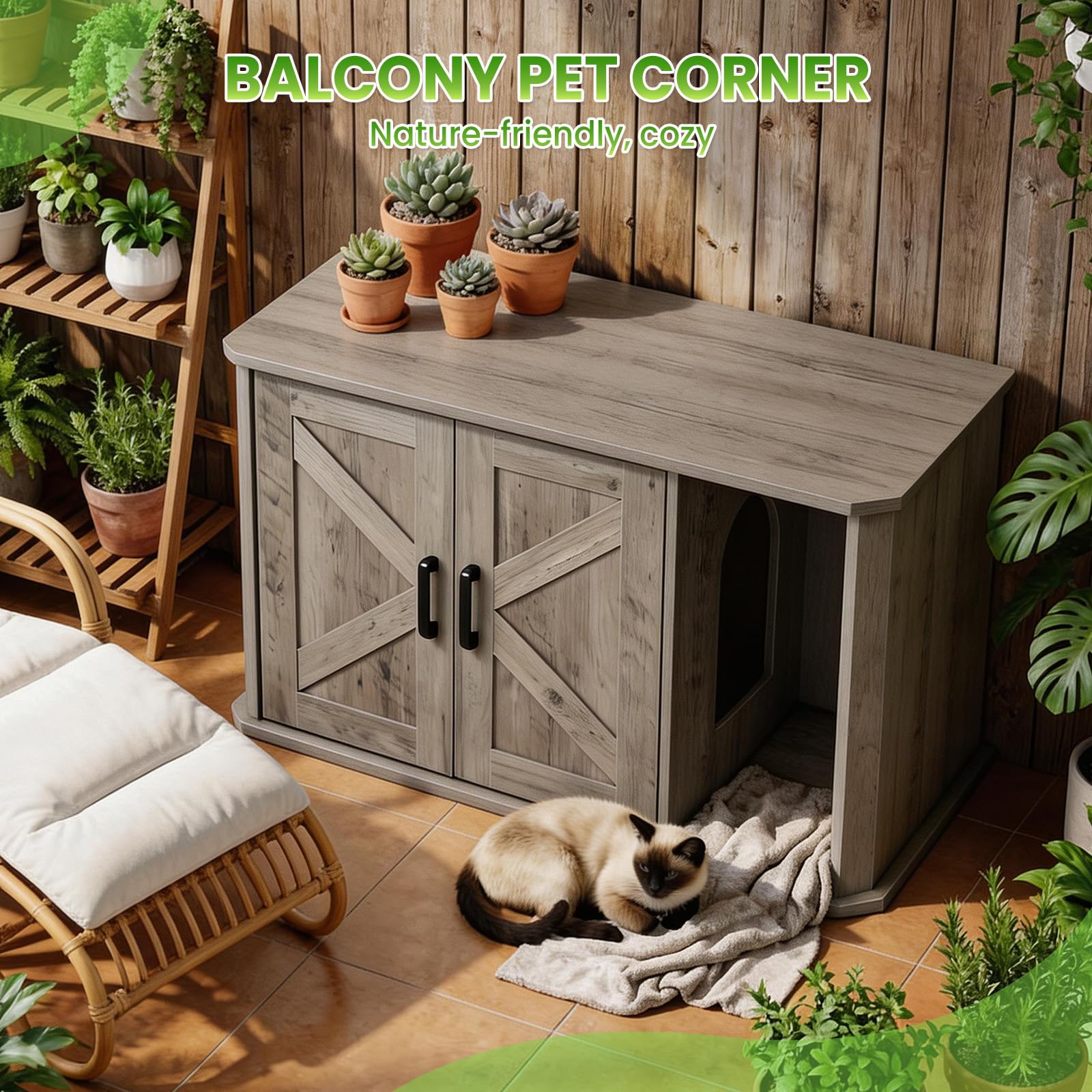 Katzenklo Schrank, Katzentoilettenmöbel, 2 Türen mit Seiteneingang | 85 x 49 x 50 cm, PB-Spanplatte, pflegeleicht, verstecktes Katzenklo, für kleine Räume, 3 Farben: Weiß, Weiß+Braun, Grau