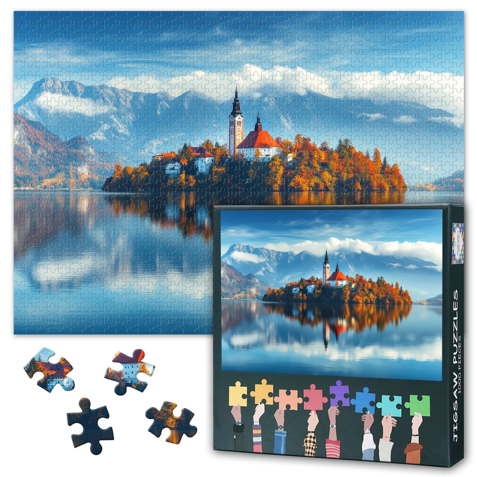 Puzzles for Adults 1000 Pieces, Alpine Bled Lake Jigsaw Puzzles, Bled Castle Adult Puzzle for Adults, Educational Fun Games or Toys for Elders Friends 20X27 INCH