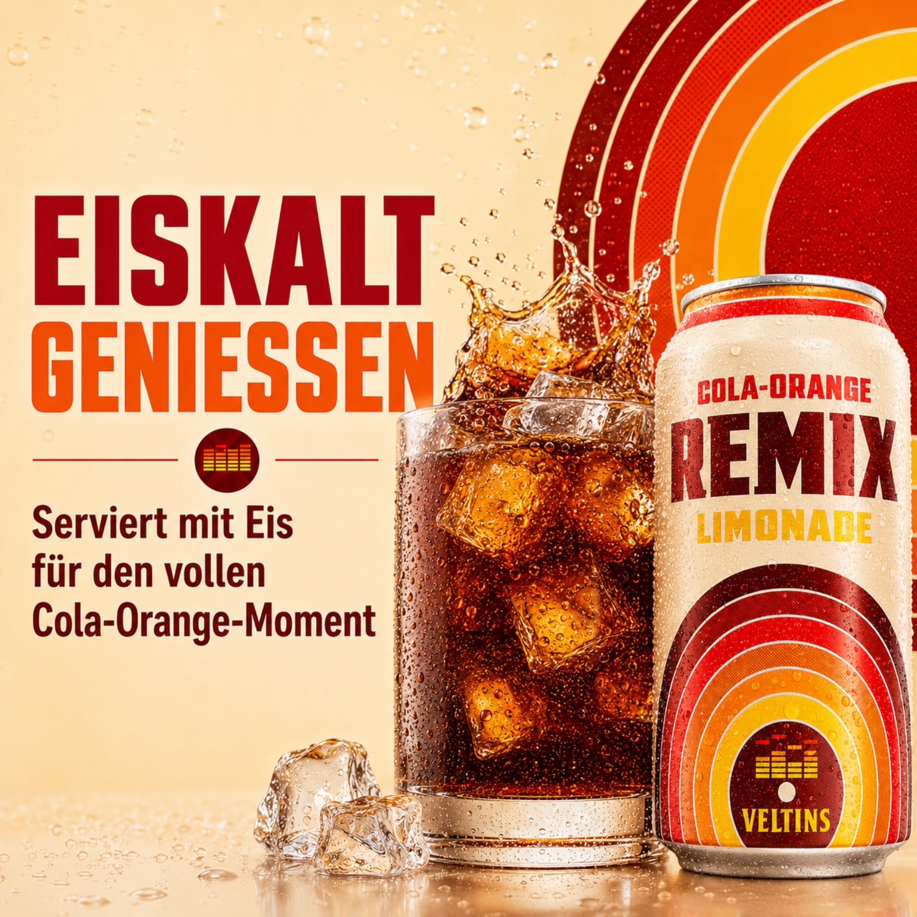 VELTINS Remix Cola-Orange Alkoholfrei, EINWEG (24 x 0,33 l Dose) – Cola-Orangen-Limonade mit deutlich mehr Fruchtsaft, 0,0% Alkohol – fruchtig-spritzig im nostalgischen Retro-Design