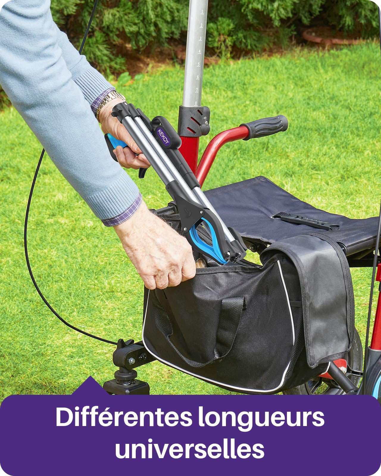 Kekoy Pince Téléscopique à Déchets Aluminium - Outil de Ramassage Pliable & Rotative, Bras de Prise Extra Long, Aide pour Personnes Âgées avec Pointes Aimantées (110 cm 2 paquet Bleu Glacier)