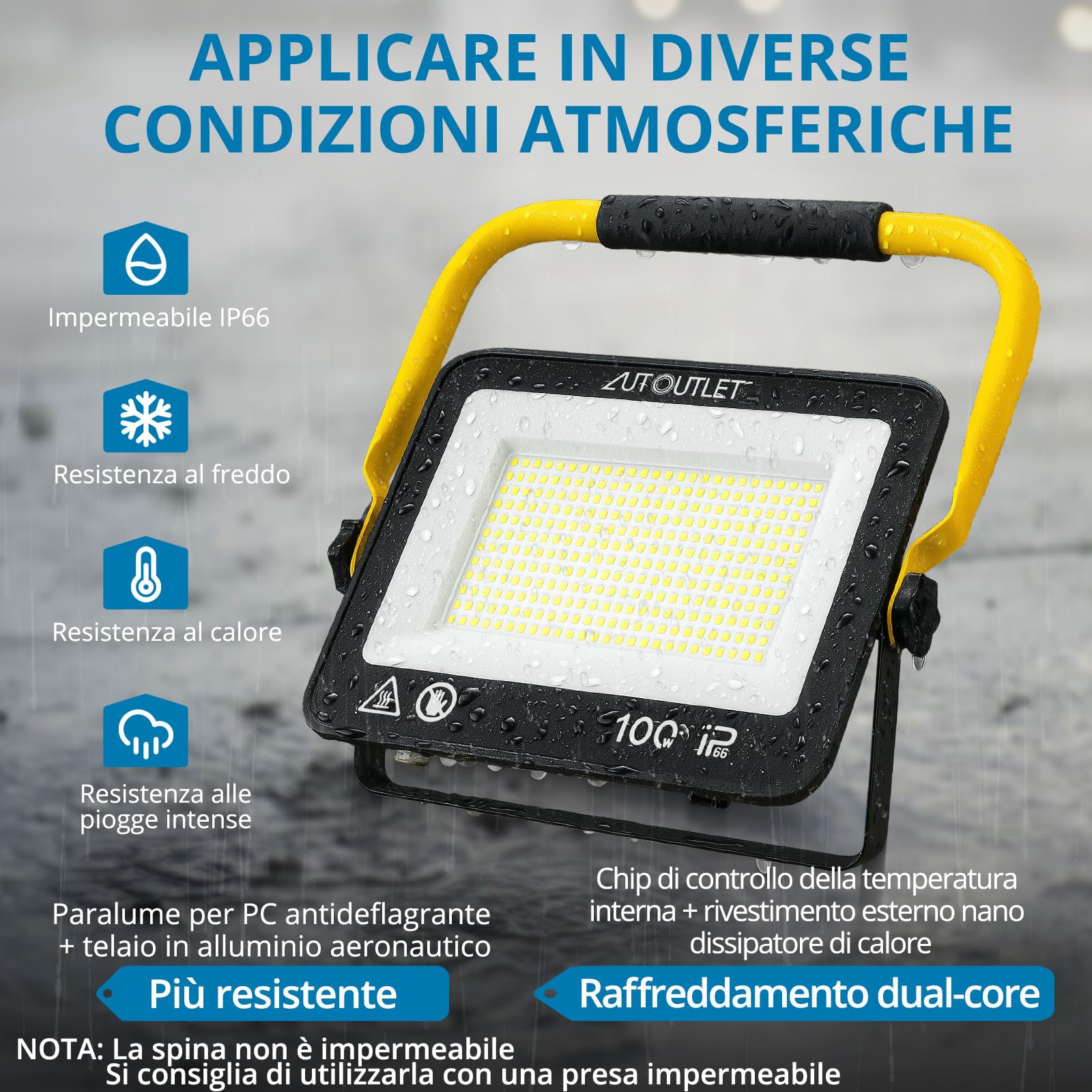 AUTOUTLET Faretto da Cantiere con Treppiede Allungabile,3x 100W 27000LM Faro Led Ricaricabile con 3 Temperature Colore e Cavo di Alimentazione da 5 M,IP66 Impermeabile,per Garage Officina e Esterno