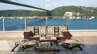 Arabic Sofa Couches, Premium Floor Sofa Set, Floor Cushions, Balcony Patio Sofas, Pallet Sofa, Ethnic Sofa, Moroccan Sofas, Sectional Sofas (Sofa + Rug + Ottoman, 4'' Thickness (10 cm))
