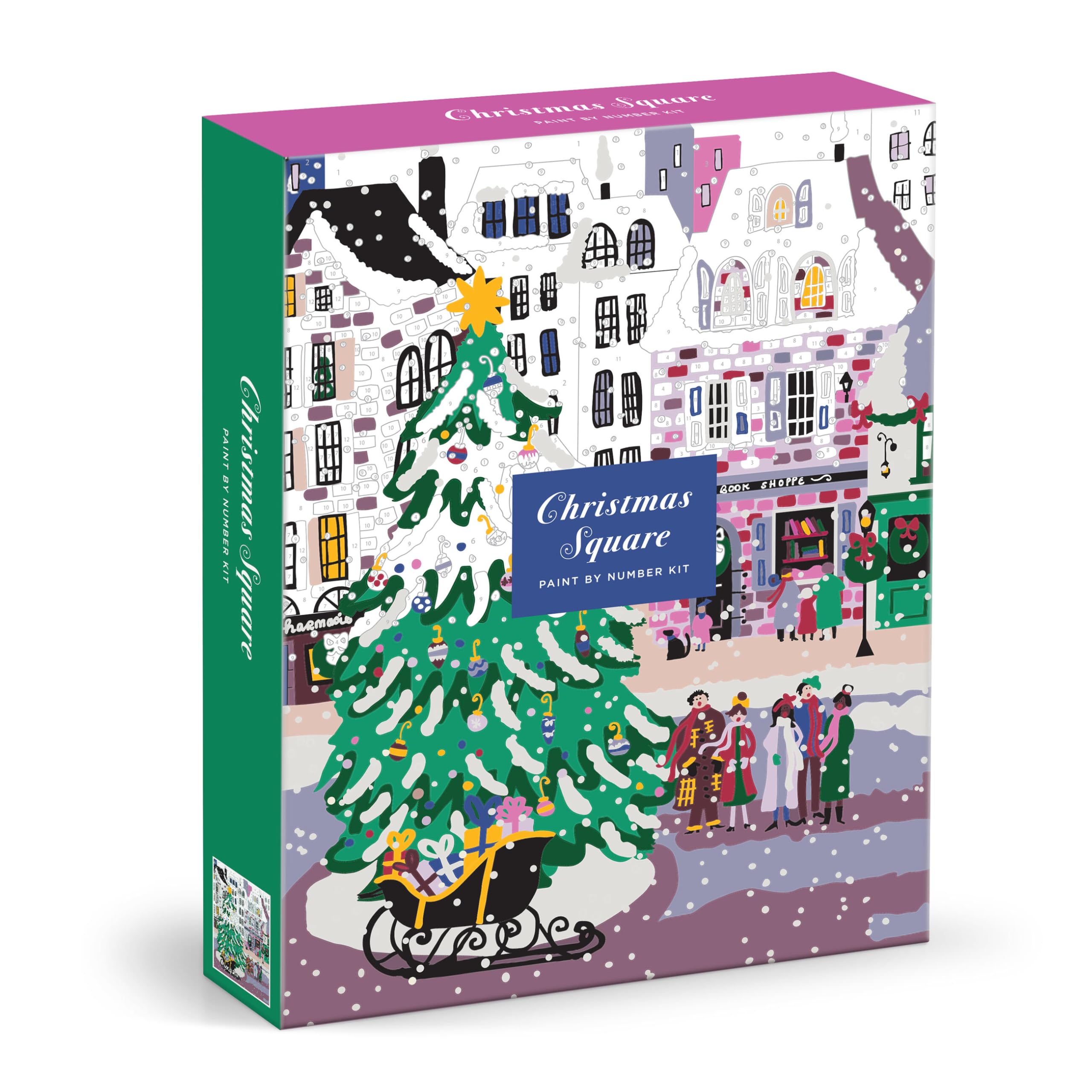Galison Joy Laforme Christmas Square – DIY 9 x 12 Paint by Number Kit with Stunning Christmas Art for Beginners and Experts Includes Paint and Brushes