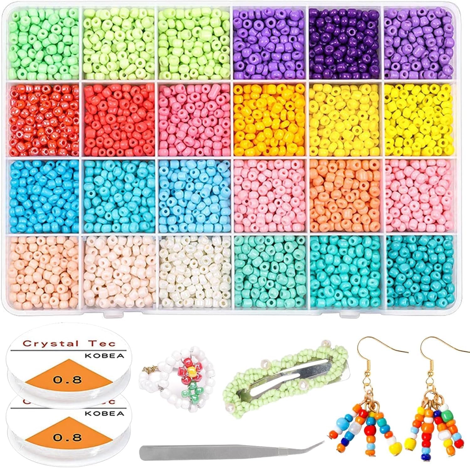 Prettme 3360 Pcs 4mm Seed Beads Colorful for Bracelet Making Kit - 6/0 Small Glass Craft Beads for DIY Jewellery, Friendship Bracelets, Necklaces & Earrings