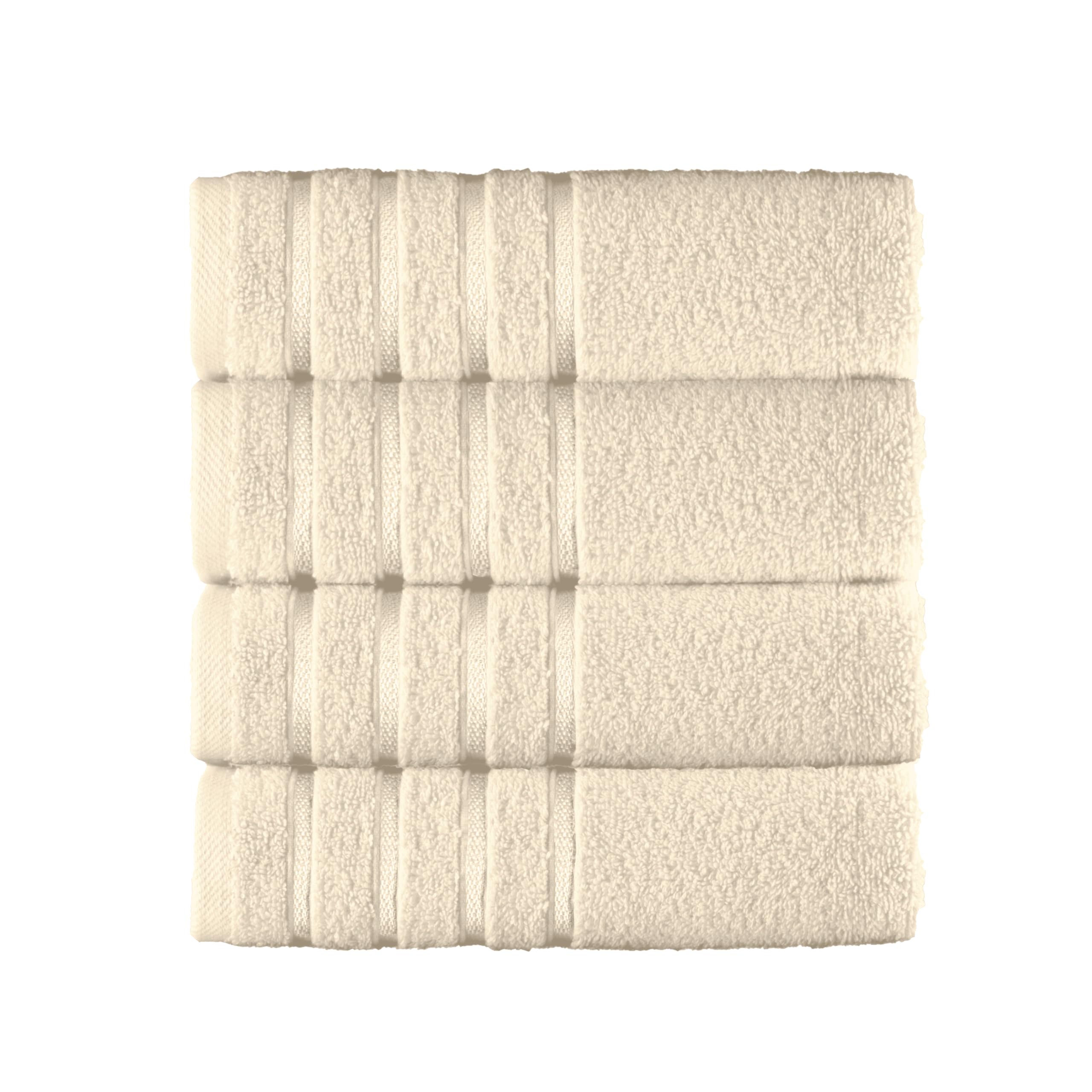 Elegant Comfort 100% Turkish Cotton 4 Lines Viscose Stripe Luxury 4 Pack Hand Towel Set - Ultra Absorbent and Soft 16 x 28 Inch Premium Hotel Spa Quality Towels for Everyday Bath Use, Ivory