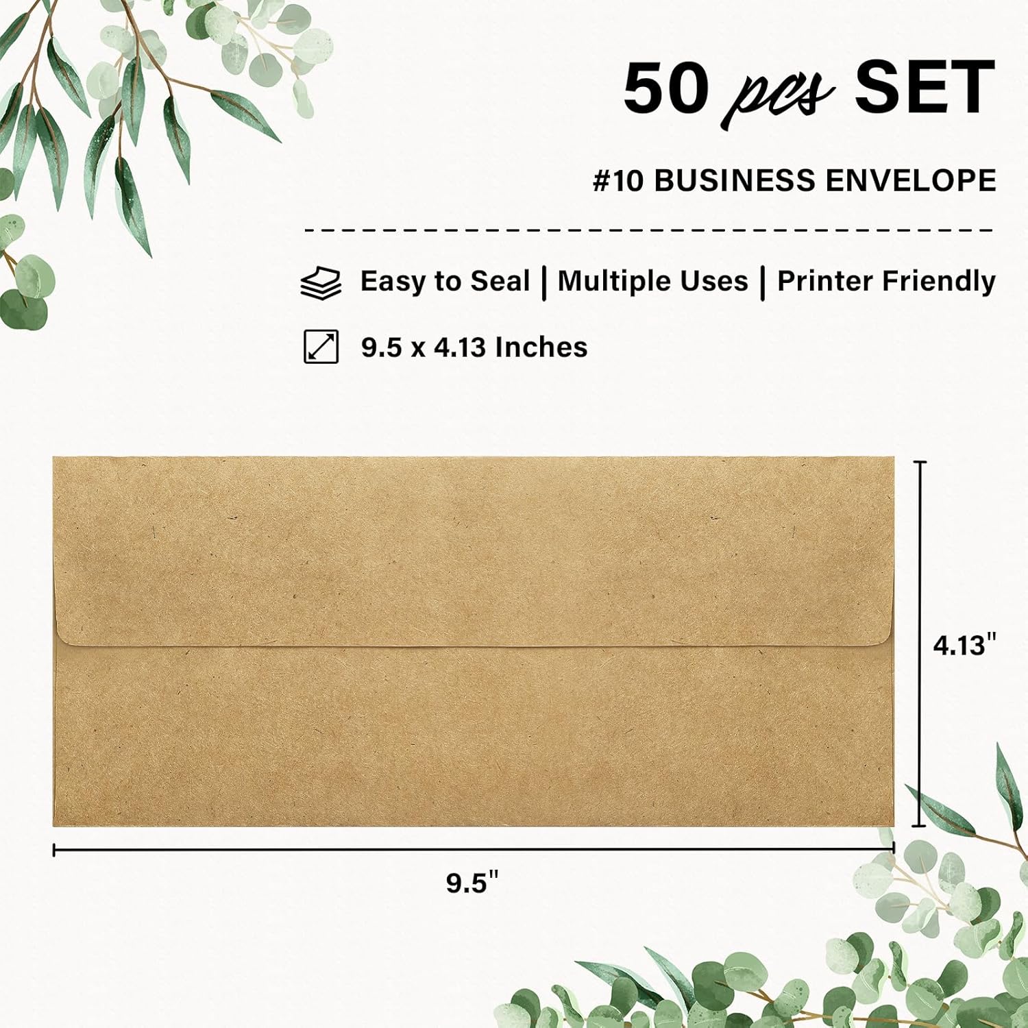 50 Pack #10 Business Envelopes, Self Seal Standard Kraft Envelopes for Secure Business & Legal Mailing, Office, Checks, Letter, Invoices, 4 1/8 x 9 1/2 Inches - Image 2