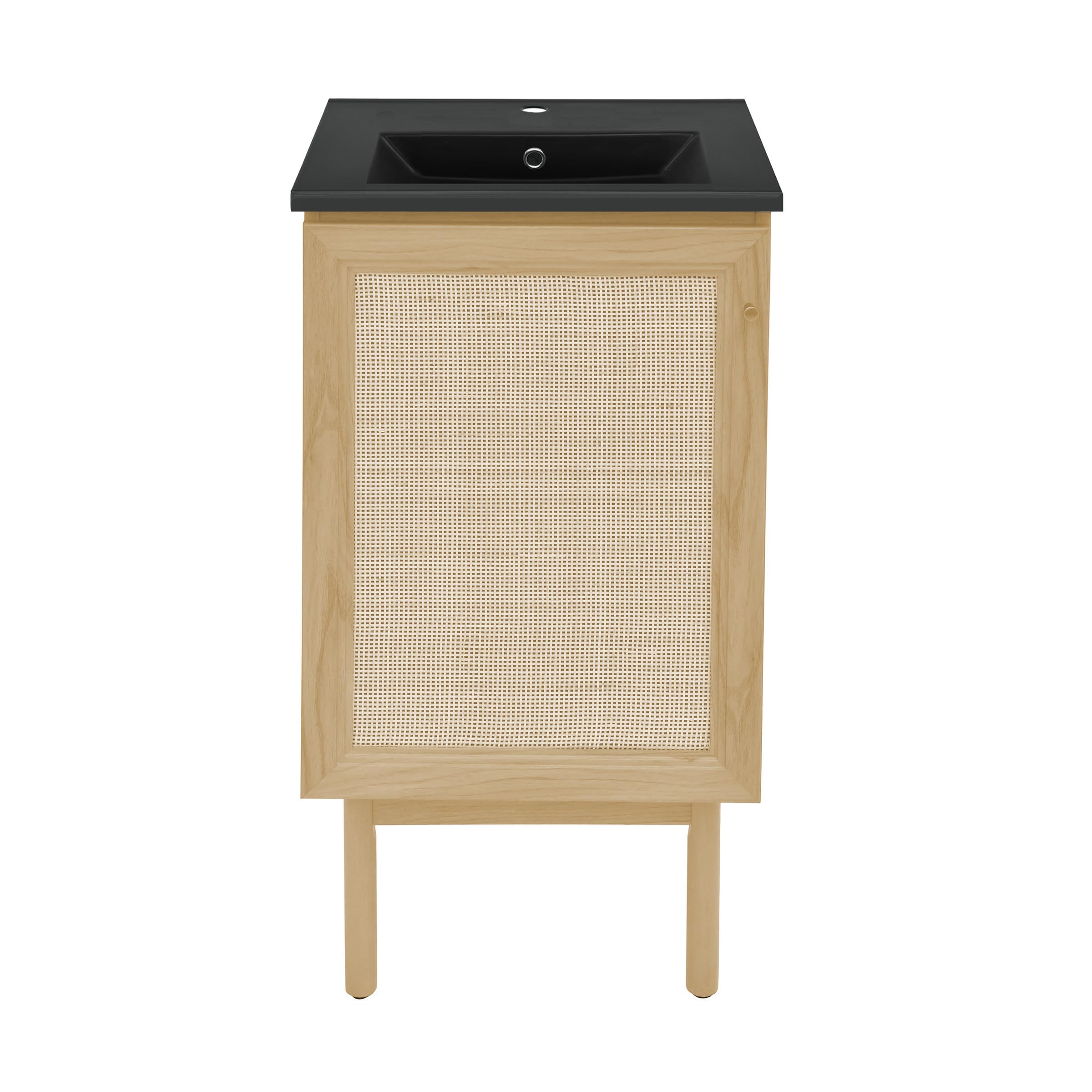 Swiss Madison Classe 18" Freestanding Bathroom Vanity in Natural Oak with Black Sink Top