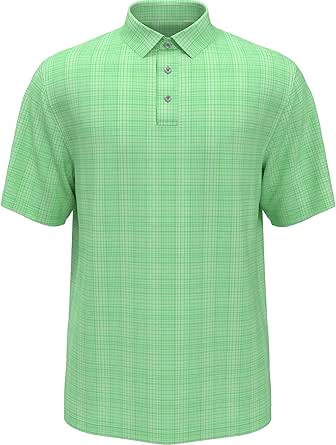 PGA TOUR Mens Tonal Plaid Polo Shirt Large Spring Green