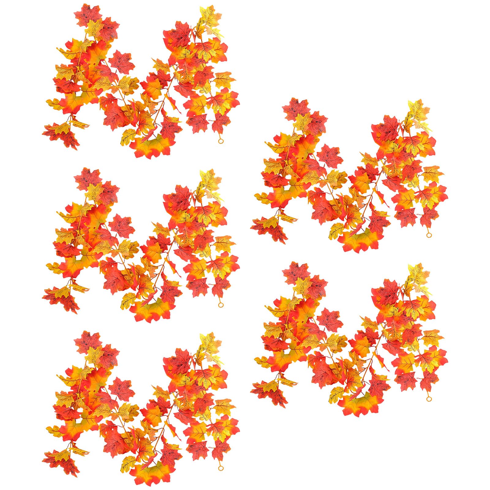 Kalttoy 5pcs Realistic Fall Festival Maple Wreath Festival Autumn Rattan Wreath Hangings for Thanksgiving Dinner Party Decors Fabric Rattan