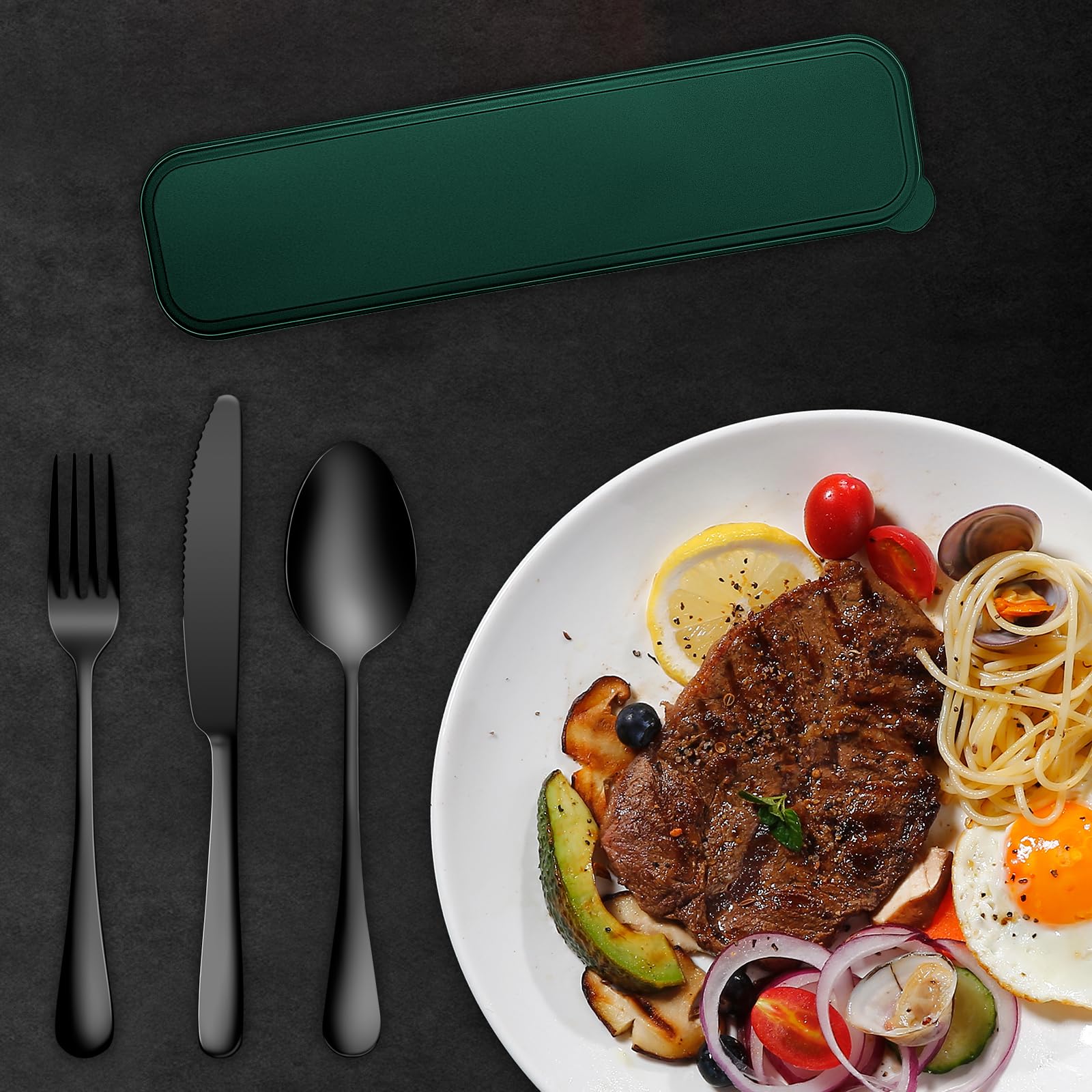 Tragbares Besteck-Set, Reiseutensilien-Set mit Etui, Reise-18/8 Edelstahl, Löffel und Gabel Set für Lunchbox, 3-teiliges Reisebesteck, ideal für Reisen, Camping, Büro