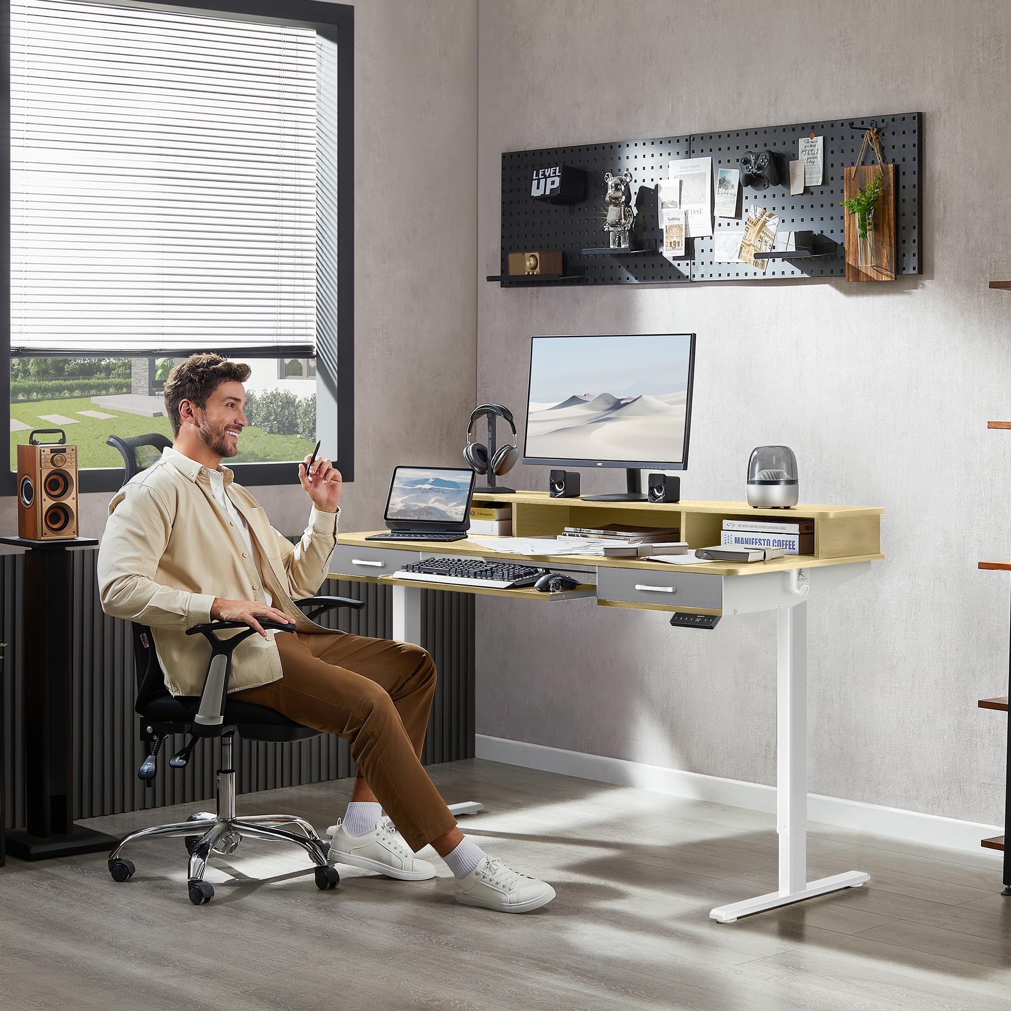 in hoogte verstelbaar bureau, 100 x 60 cm elektrisch Staand Bureau, zit