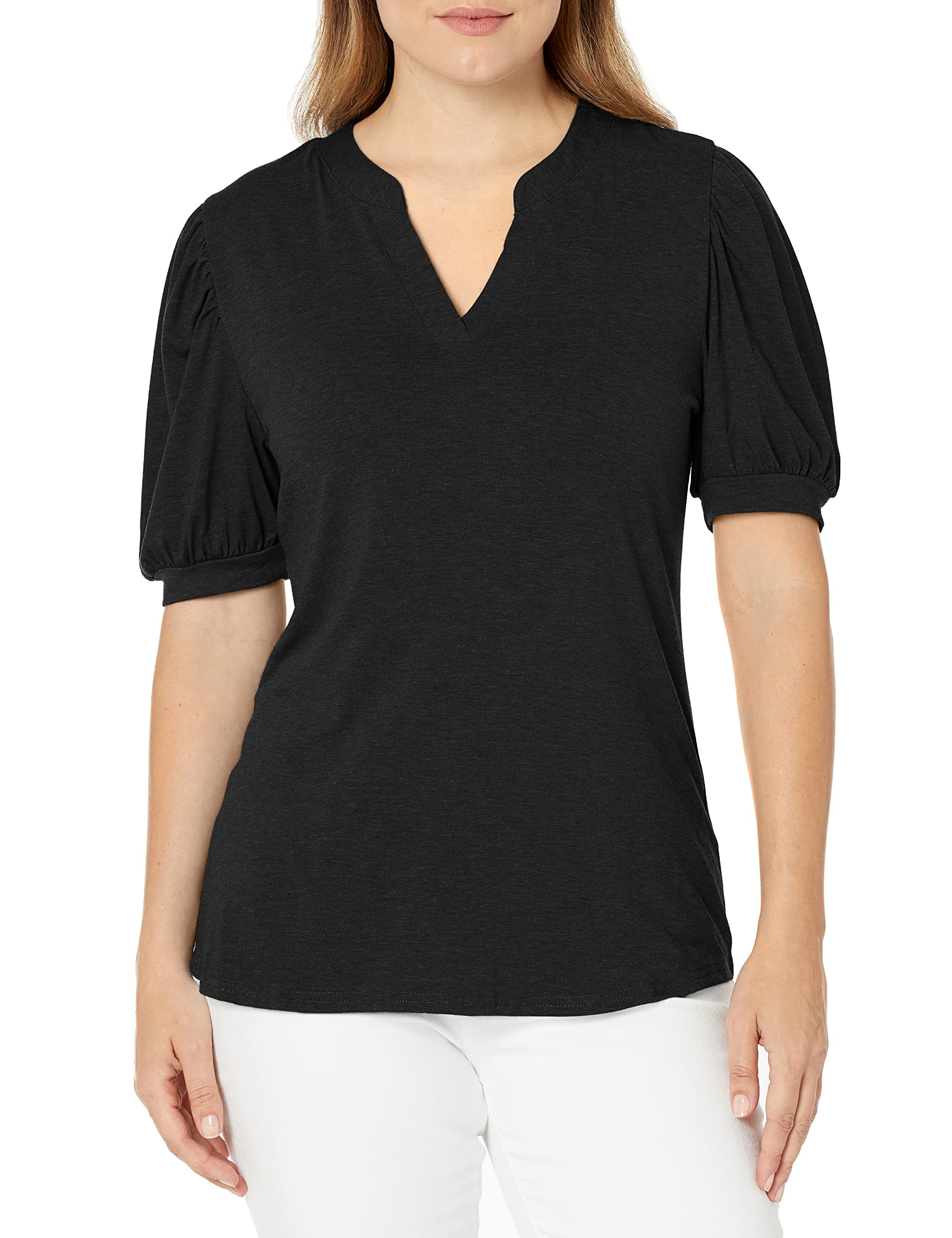 RomanstiiWomen Casual V-Neck T-Shirts Loose Puff Short-Sleeve Tops Tunic Blouse