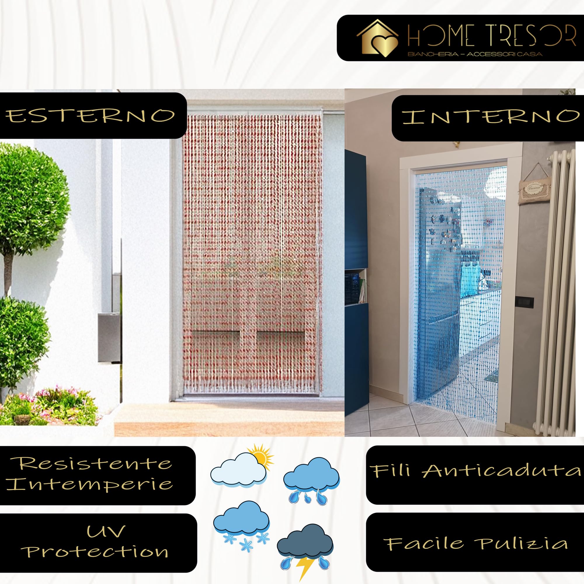 Genérico Tende per esterni anti mosche | Materiale PVC e barra in alluminio | Ideale per terrazza e giardino (blu-bianco, 90 x 230 cm