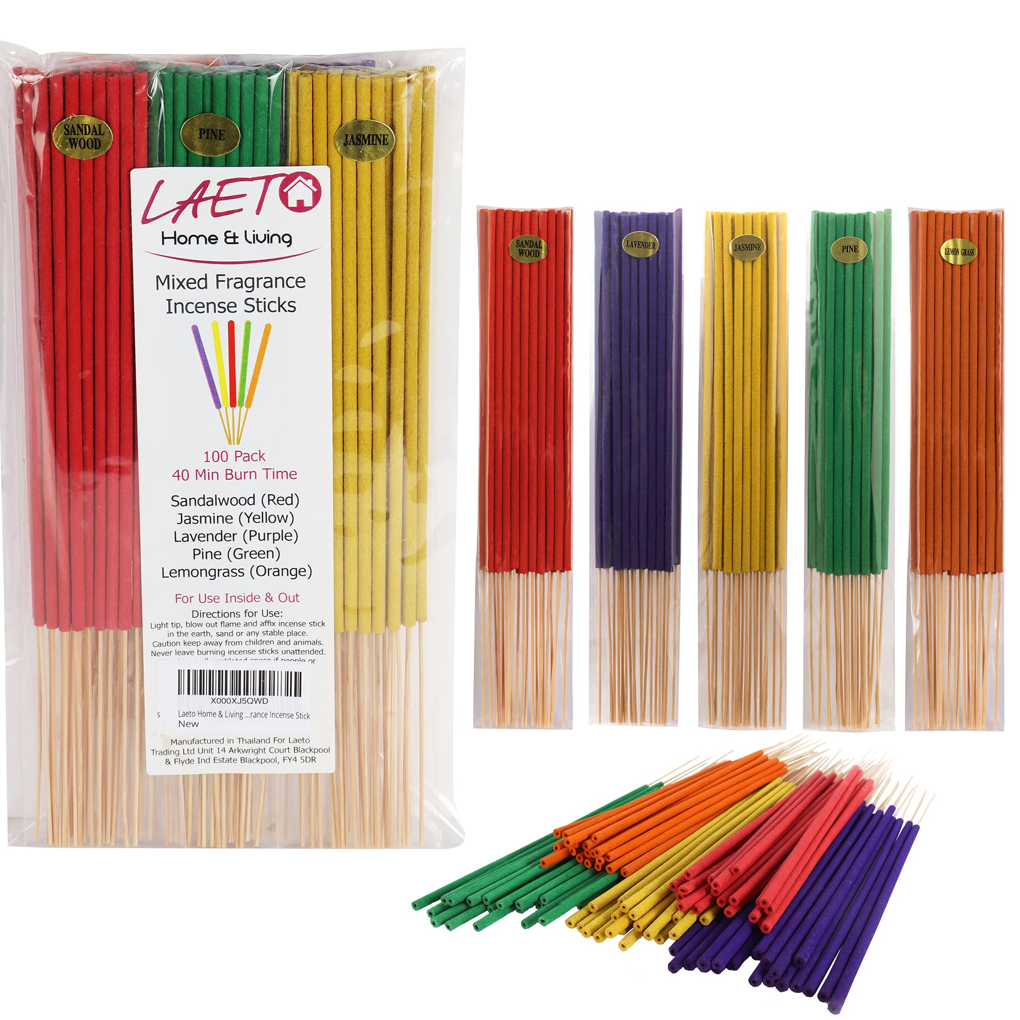 Laeto Ageless Aromatherapy Pack of 40 Mixed Fragrance Incense Sticks | Home Fragrance Incense Sticks Multipack Includes Lavender, Lemongrass, Sandalwood, Jasmine & Pine
