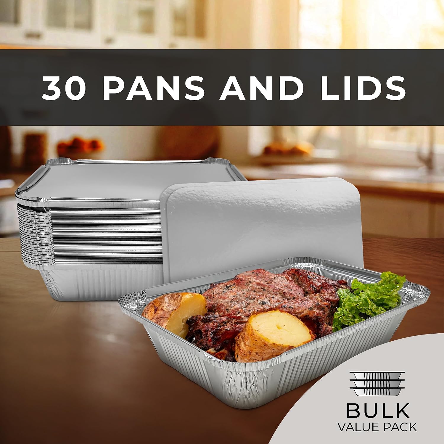 Reli. Aluminum Foil Pans with Lids 8x6 (30 Pack) Meal Prep Food Containers | Disposable, Oven Safe for Takeout / To Go, Food Storage & Prep