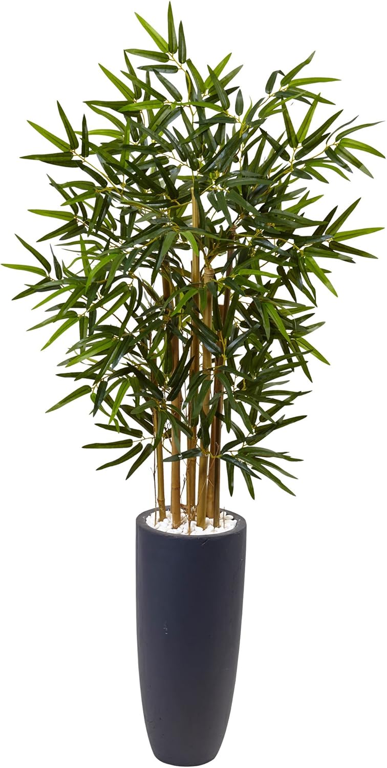 Nearly Natural 4ft. Bamboo Artificial Tree in Gray Cylinder Planter