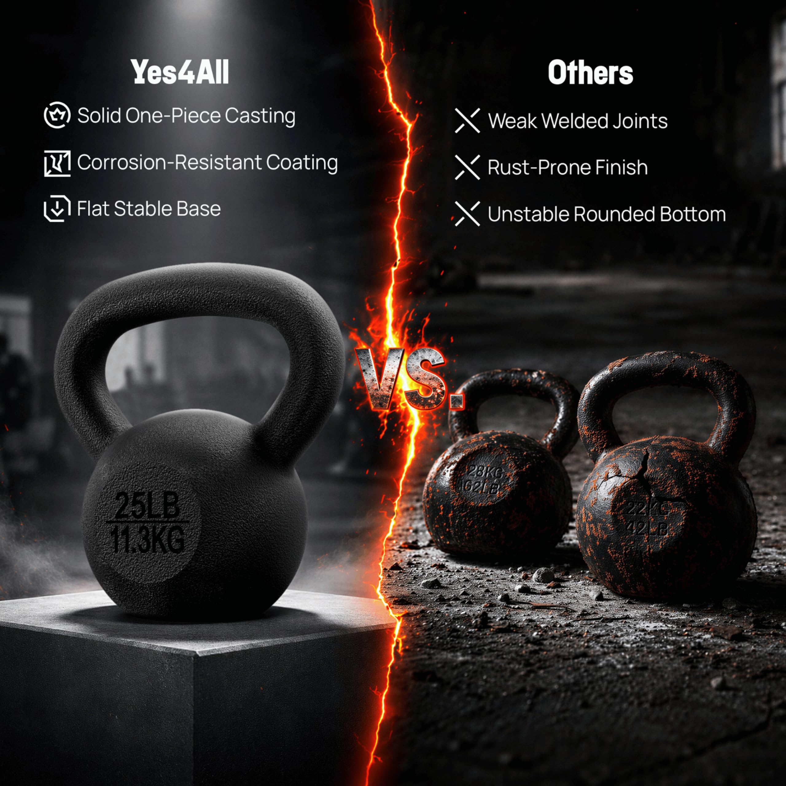 Yes4All 2-20kg Cast Iron Kettlebells, Kettlebell Weights Set, Black Kettle Bell