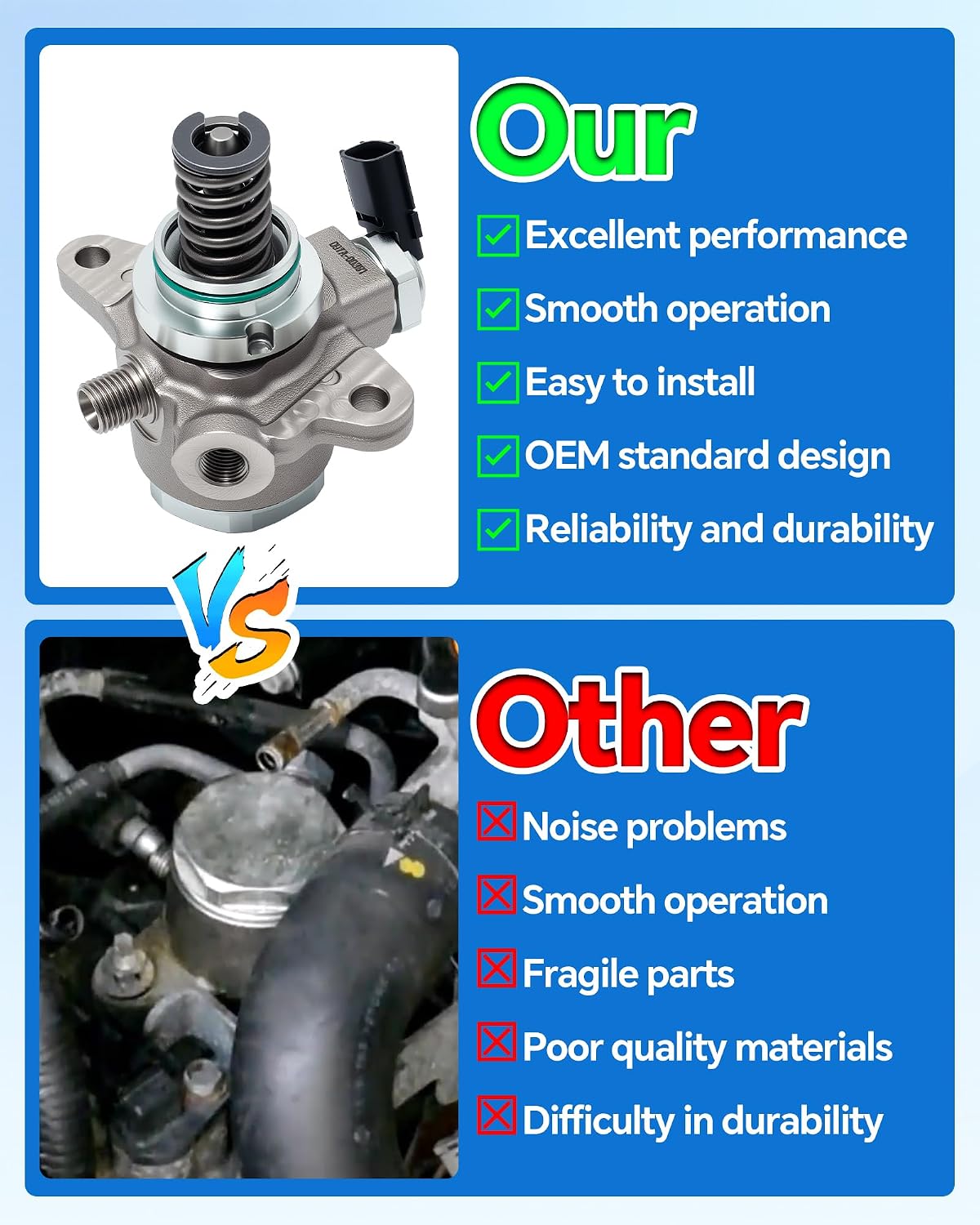16630-1LA0A High Pressure Fuel Pump Compatible with 2011-2019 Infiniti M37 M56 Q70 Q70L QX56 QX80 5.6L, 2016-2019 Nissan Titan/NV/Armada, Replace# 16630-1LA1A, 16630-1LA0B, 16630-1LA9A, BAP-HPP0026