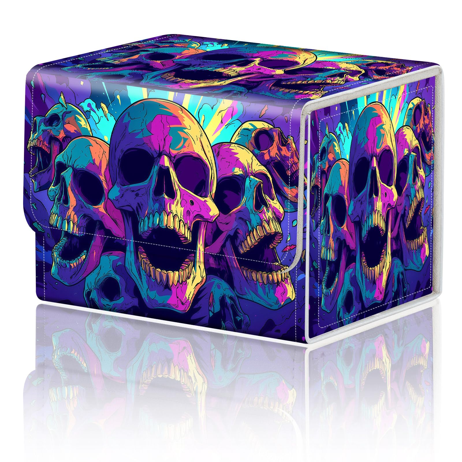 Card Game Storage Box for TCG Deck Box MTG Card Box Organizer Trading Card Case Commander Deck Box TCG Card Storage Box Magnetic Closure Creative Pattern Up to 200 Cards, Blue Fluorescent Skull โ image 1