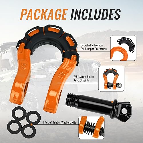 Miniatura 5 de Grillete de anillo en D 34" 8T (paquete de 2) 53000 libras de resistencia máxima a la rotura con pasador de tornillo de 78 pulgadas, aislador y