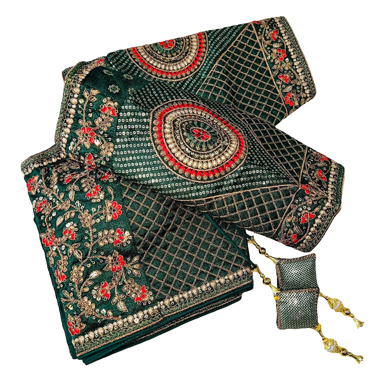 Women's Silk Copper Zari Multi Codding Embroidery with Sequins Half Sleeve Fancy Blouse(Angel)-image-8