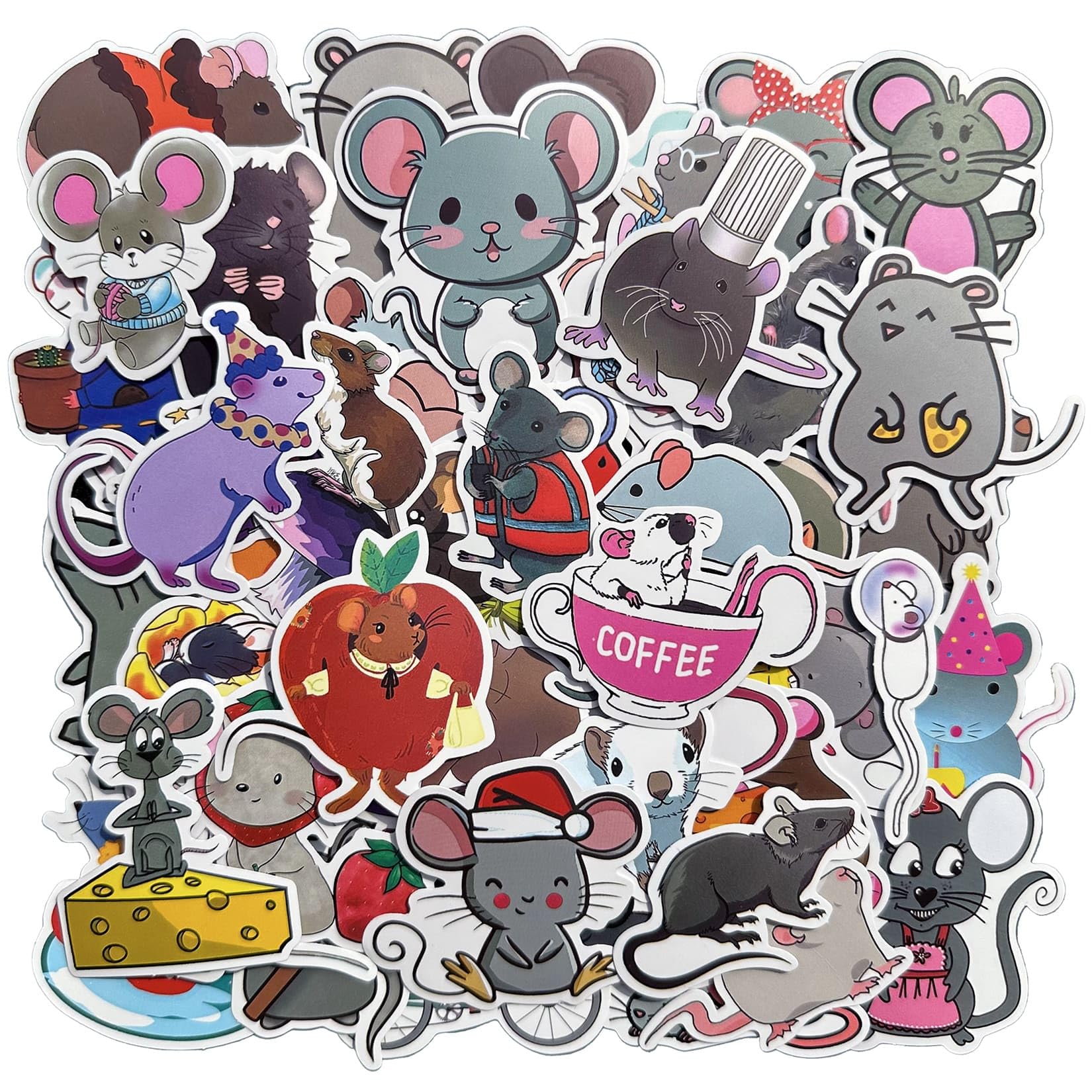 Cute Rat Stickers – 50Pcs Waterproof Matte Decals Sticker Pack for Water Bottles, Laptops, Journals, Travel Cases - Gift for Teens and Kids