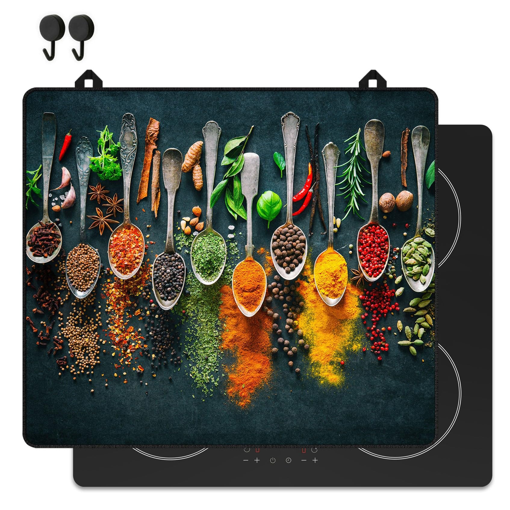 Copri Piano Cottura Induzione Cucchiai per erbe e spezie - 60x52 cm - Cucina Coprifornelli Protezione - Tappetino Protettivo per Induzione - Pannello Paraschizzi Cucina