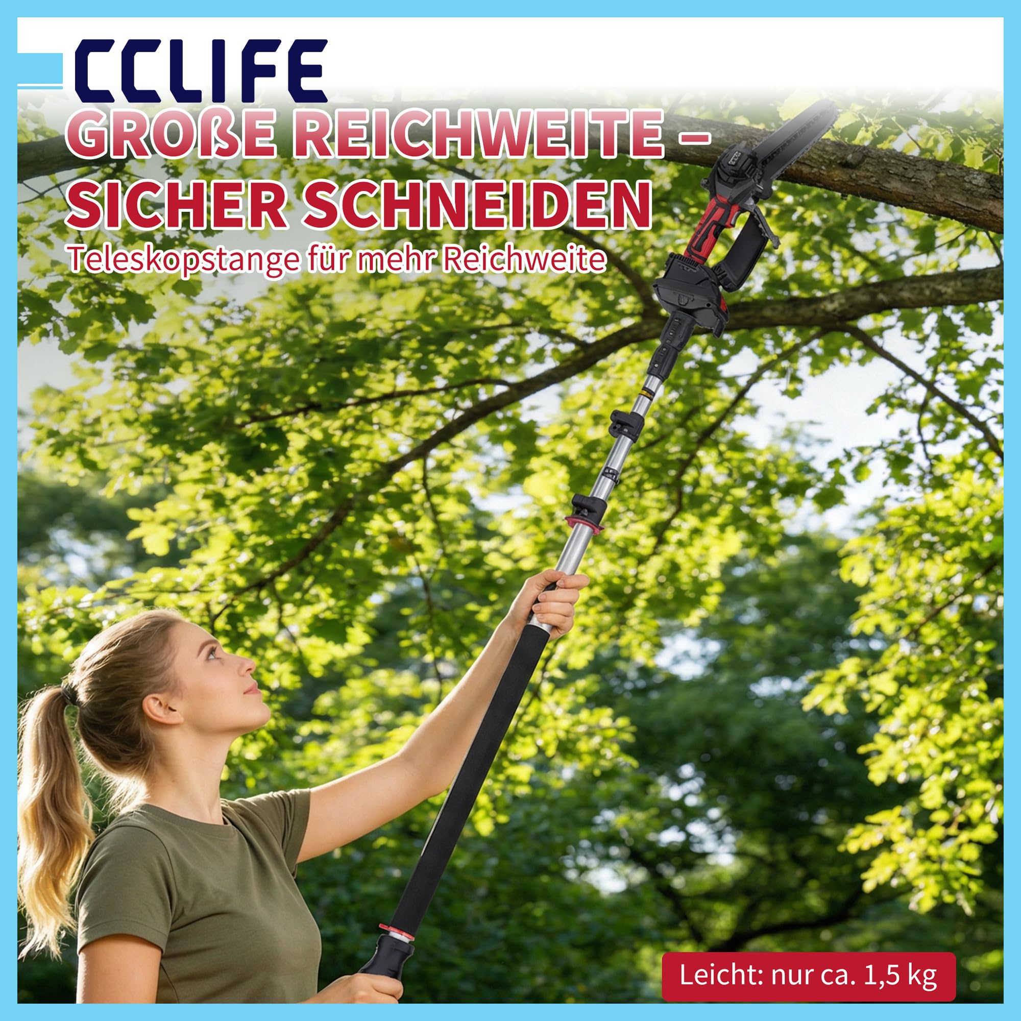 CCLIFE Mini piła łańcuchowa 2 w 1, z drążkiem teleskopowym 2 m, kompatybilna z Makita 18 V/20 V (bez akumulatora)