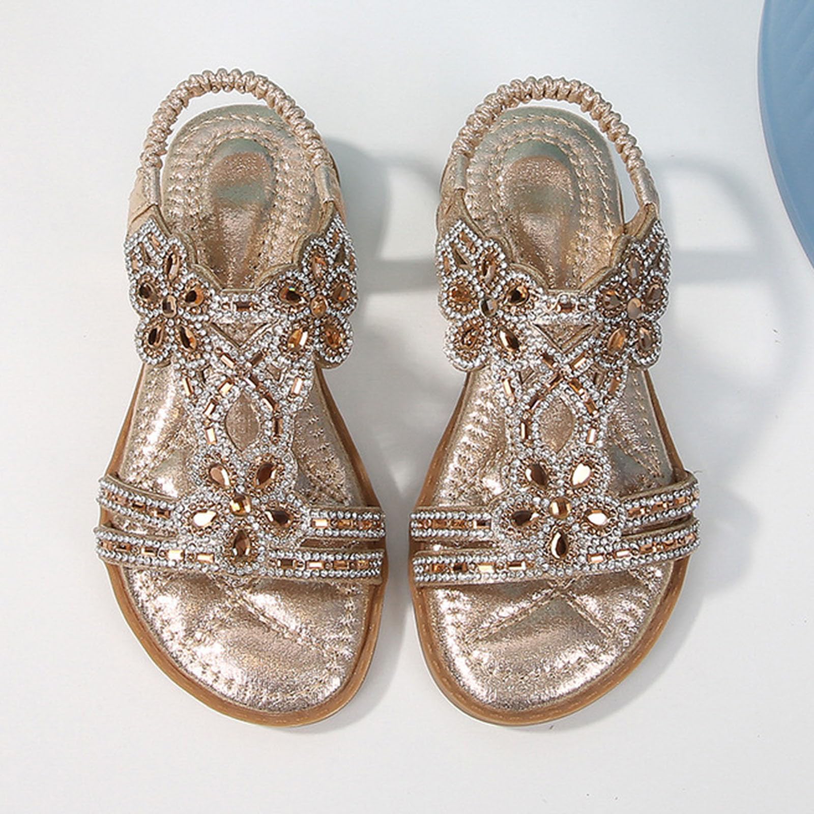 MMRTDJDR Generisch Dziewczę ły księżniczki Rhinestone ły bez pię ły Elastyczny pasek na kostkę Casual Czeskie buty plażowe