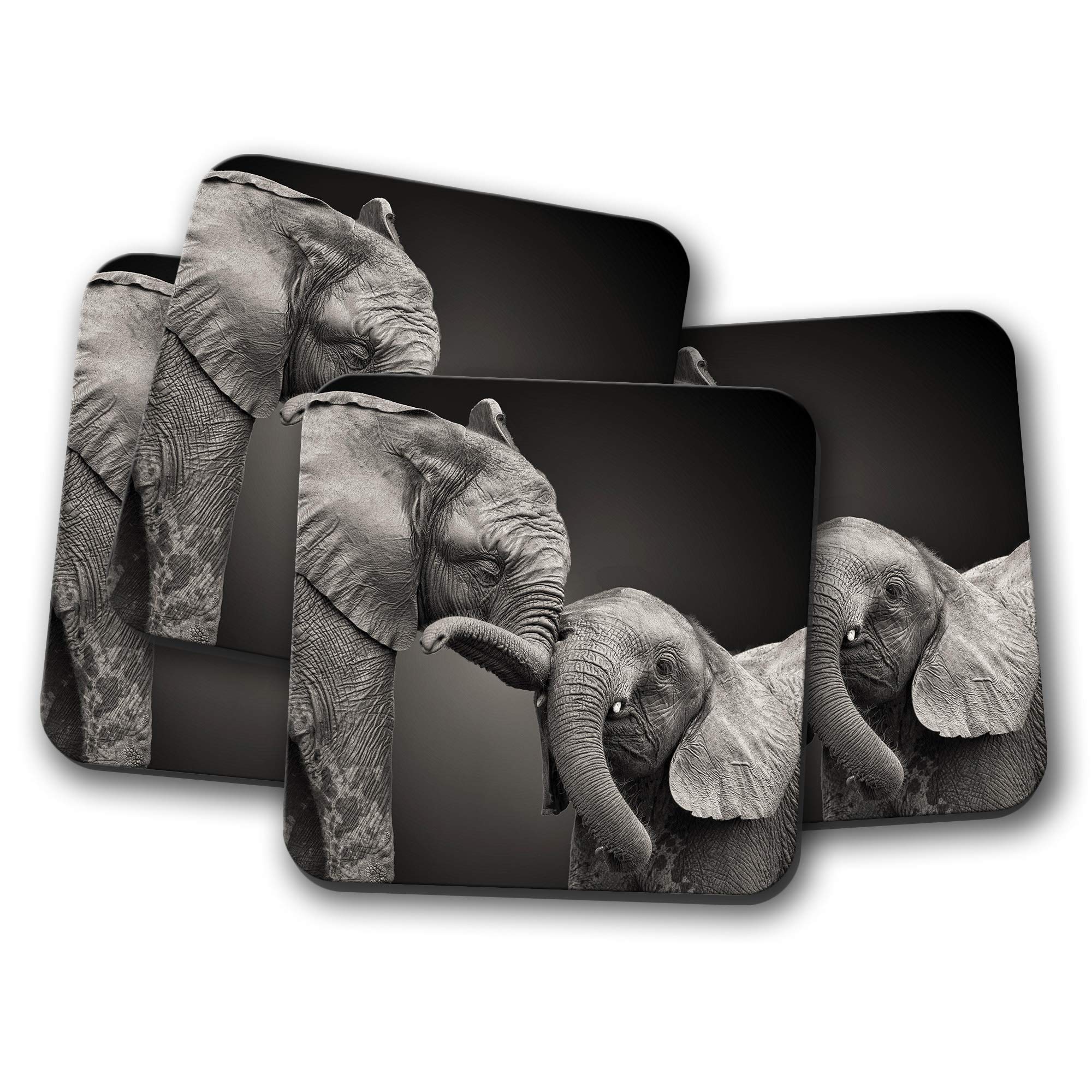 Destination Vinyl Ltd Multicolor 4 Set - Cute Baby Elephants Coaster - Wild Animal Africa Mum #15651