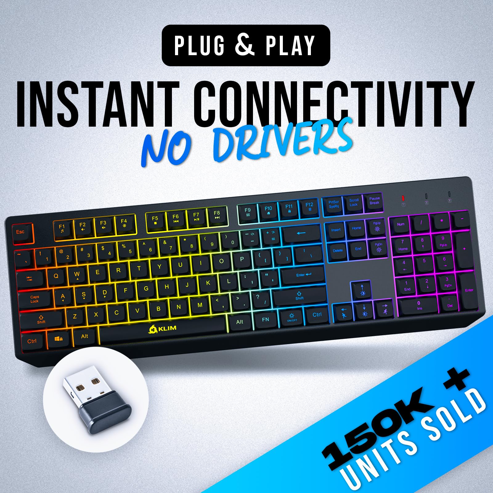 Klim KLIM Chroma Wireless Gaming Keyboard RGB New - Long-Lasting Rechargeable Battery - Quick and Quiet Typing - Water Resistant Backlit Wireless Keyboard for PC PS5 PS4 Mac - Black in use
