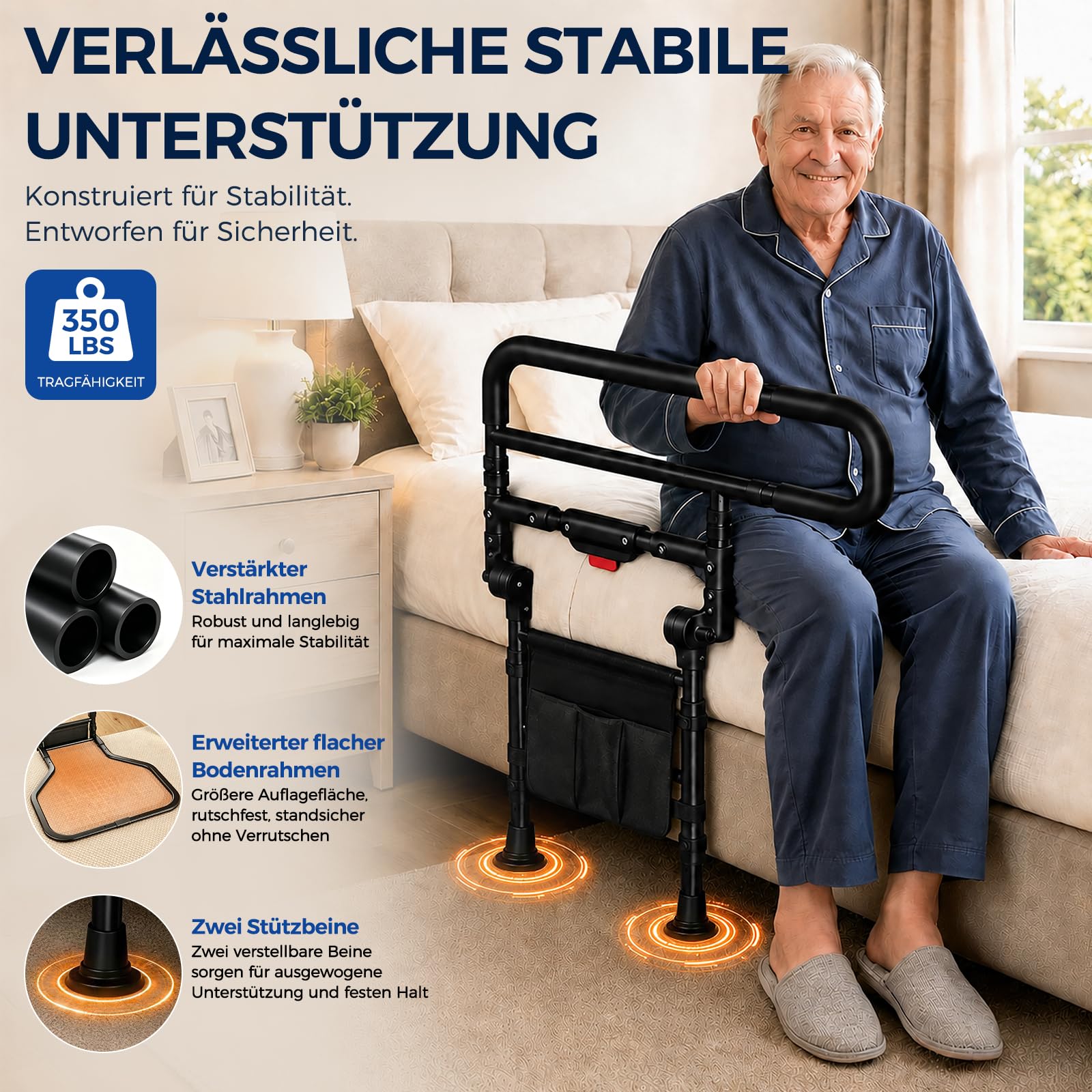 NJUN Aufstehhilfe Bett Senioren, Klappbar, Höhen- & Breitenverstellbar