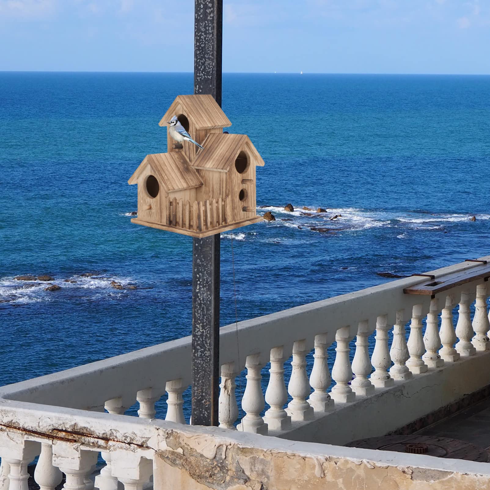 Toddmomy Villa Nido De Pájaro Madera para Periquitos Caseta Decorativa para Jardín Comedero Independiente para Pájaros Suministros