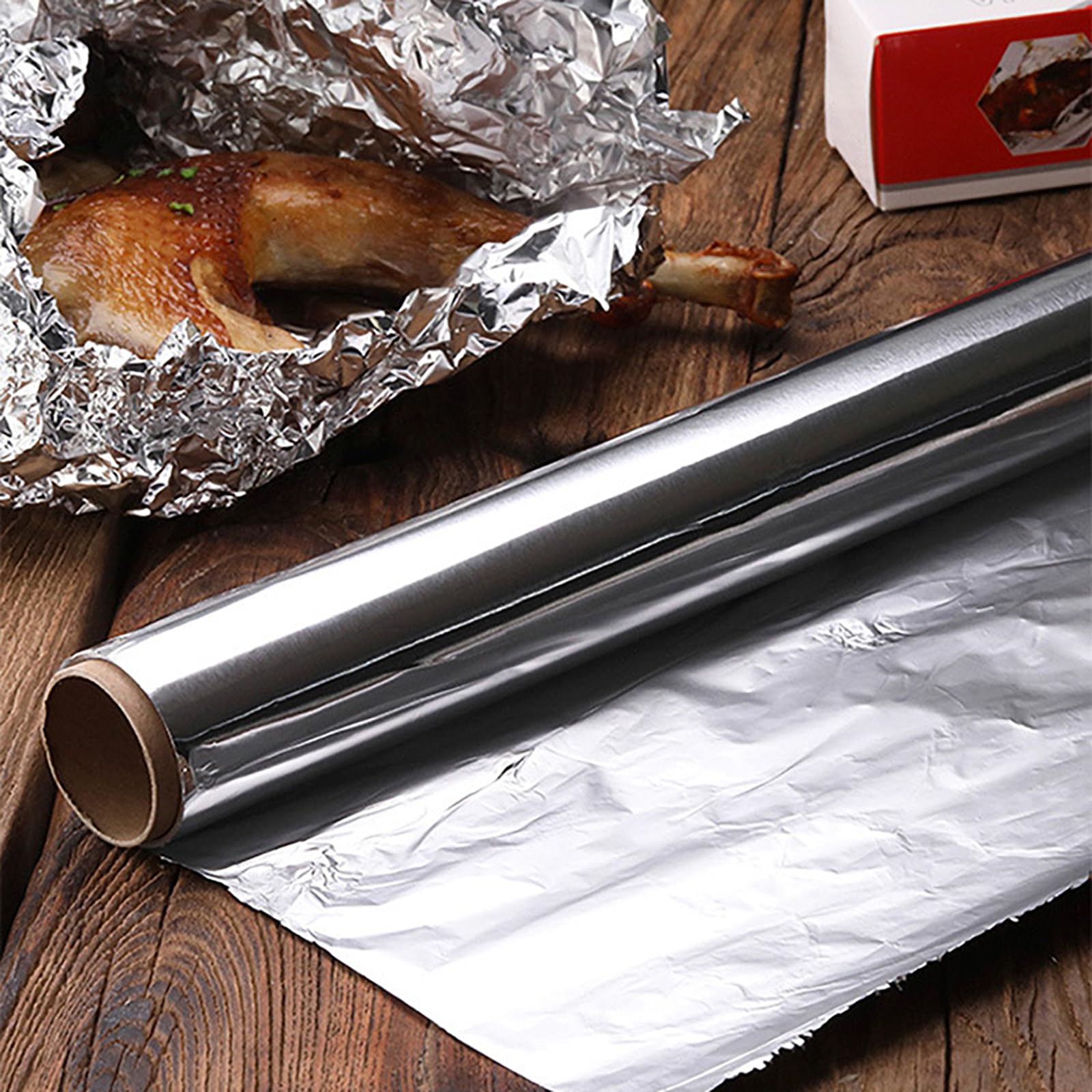 2 Cajas de Papel Aluminio Extrarresistente con Cortador Deslizante – Film Adherente Alimenticio para Cocinar, Hornear, Asar, Parrilla, Almacenar en Congelador y Hostelería(Size:20 μm*38cm*50m)