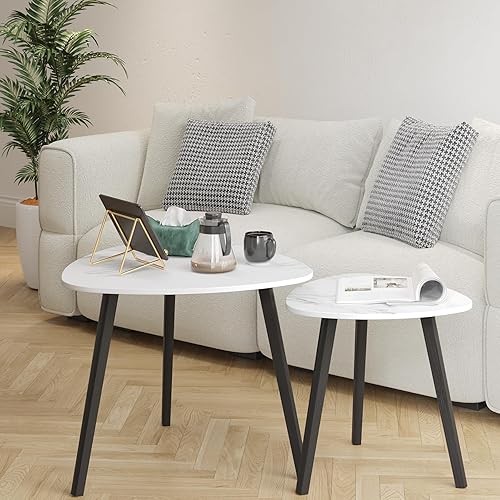 Miniatura 51 de BAMEOS Mesa auxiliar triangular anidable de bambú, juego de 2 mesas auxiliares modernas minimalistas para sala de estar, balcón en blanco y gris