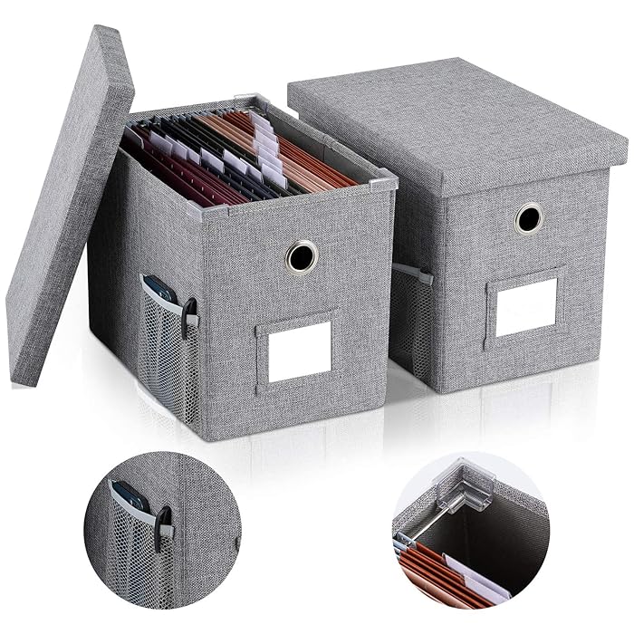 Buy Linen File Box with Smooth Sliding Rail with Lids for Letter Size
