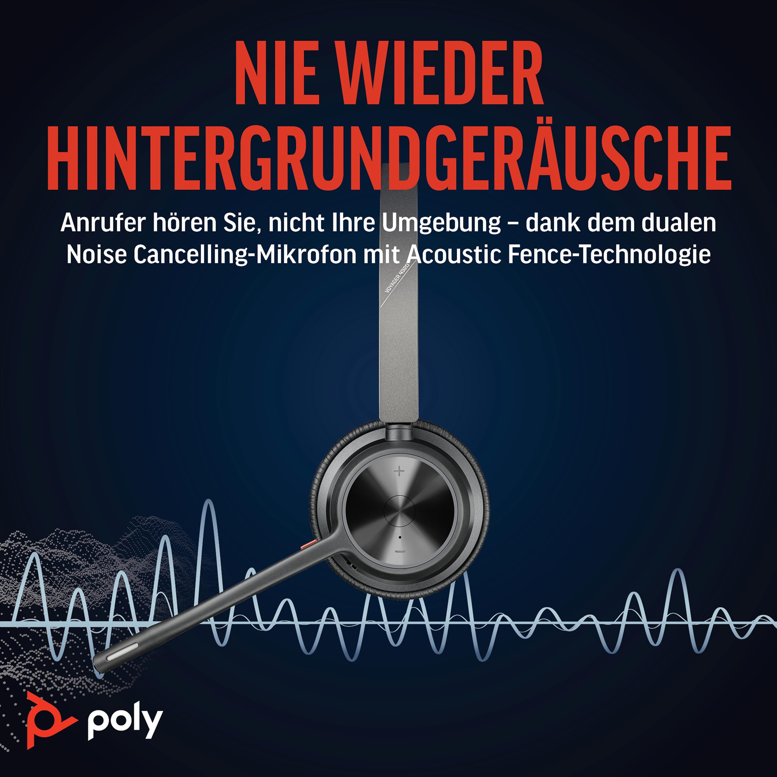 Plt Schnurloses Poly Voyager 4320 UC-Headset und Ladestation – Stereo-Kopfhörer mit Noise Cancelling-Mikrofonarm – Verbindung mit PC/Mac/Mobiltelefon über Bluetooth – Kompatibel mit Teams – Bild 3