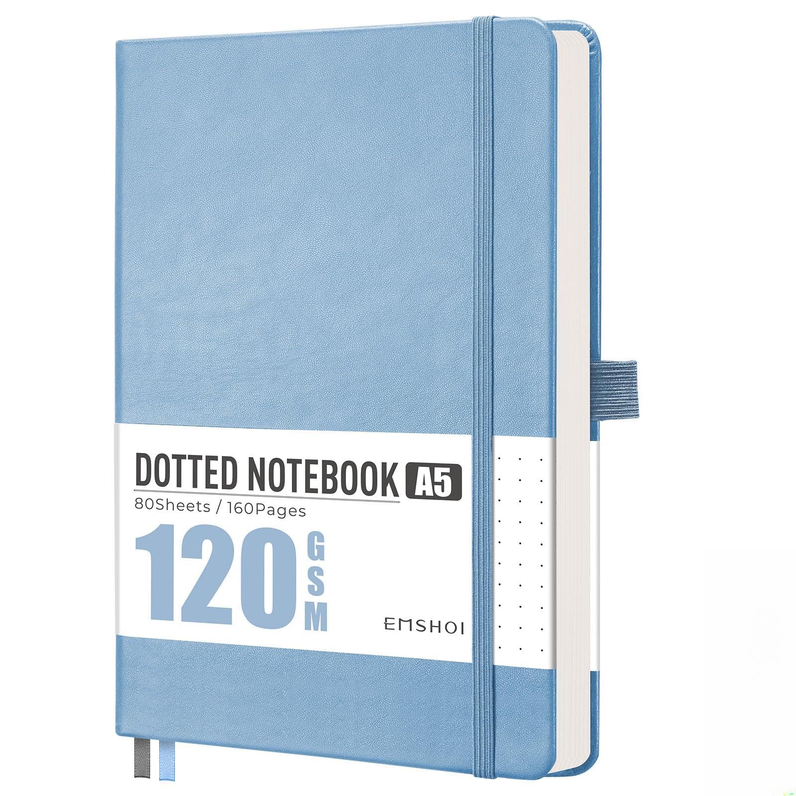 EMSHOI A5 Notebook Graph Paper - 120 GSM Hardcover Leather Squared Journal with Sticky Notes, 160 Pages Grid Notebook for Women Men Work School Graphing, Engineering, 14.5 X 21 cm - Light Blue โ image 1
