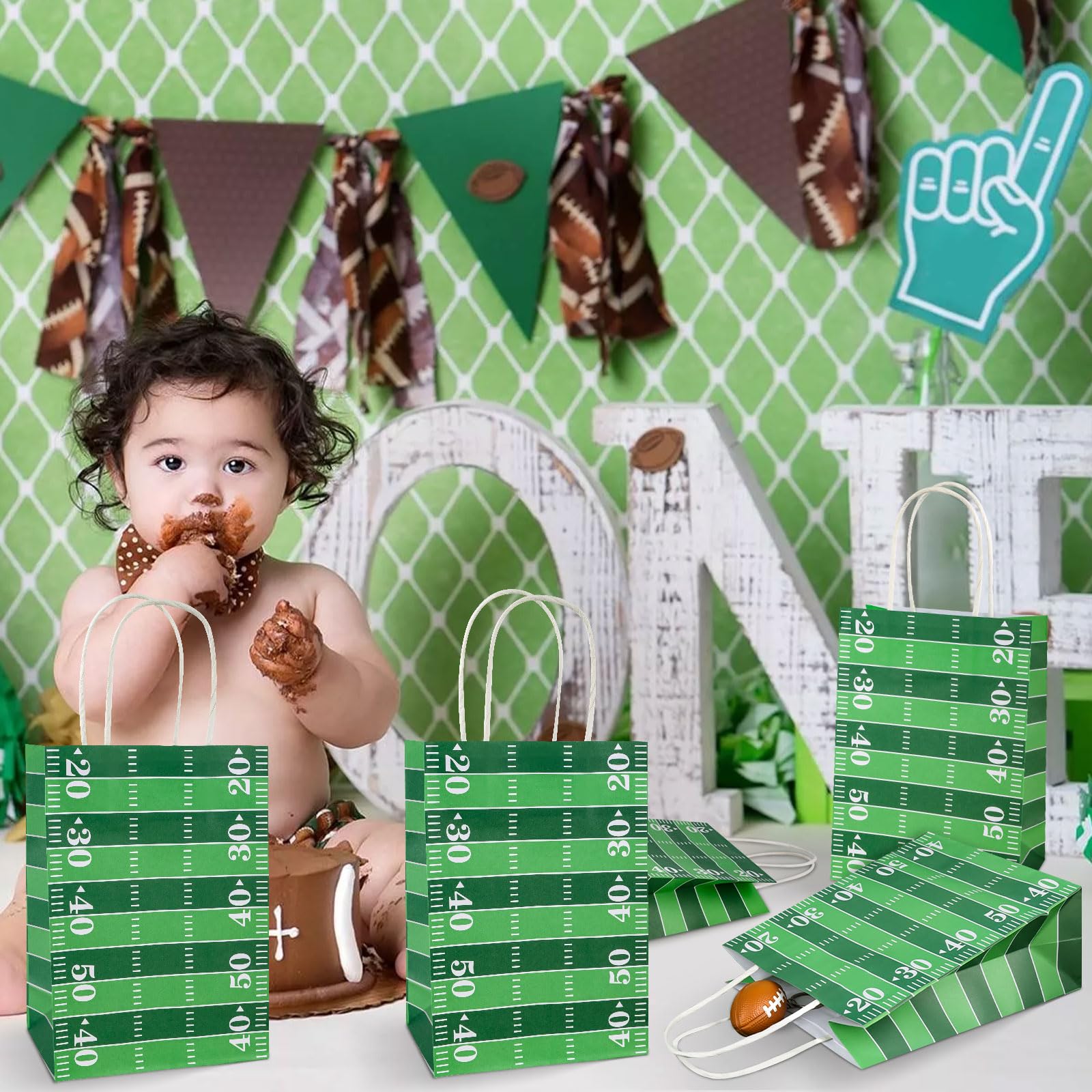 Hxezoc 12 Pieces Football Gift Bags with Handle, Football Field Paper Treat Candy Bag Sport Favor Bags for Football Theme Birthday Party Decoration Supplies