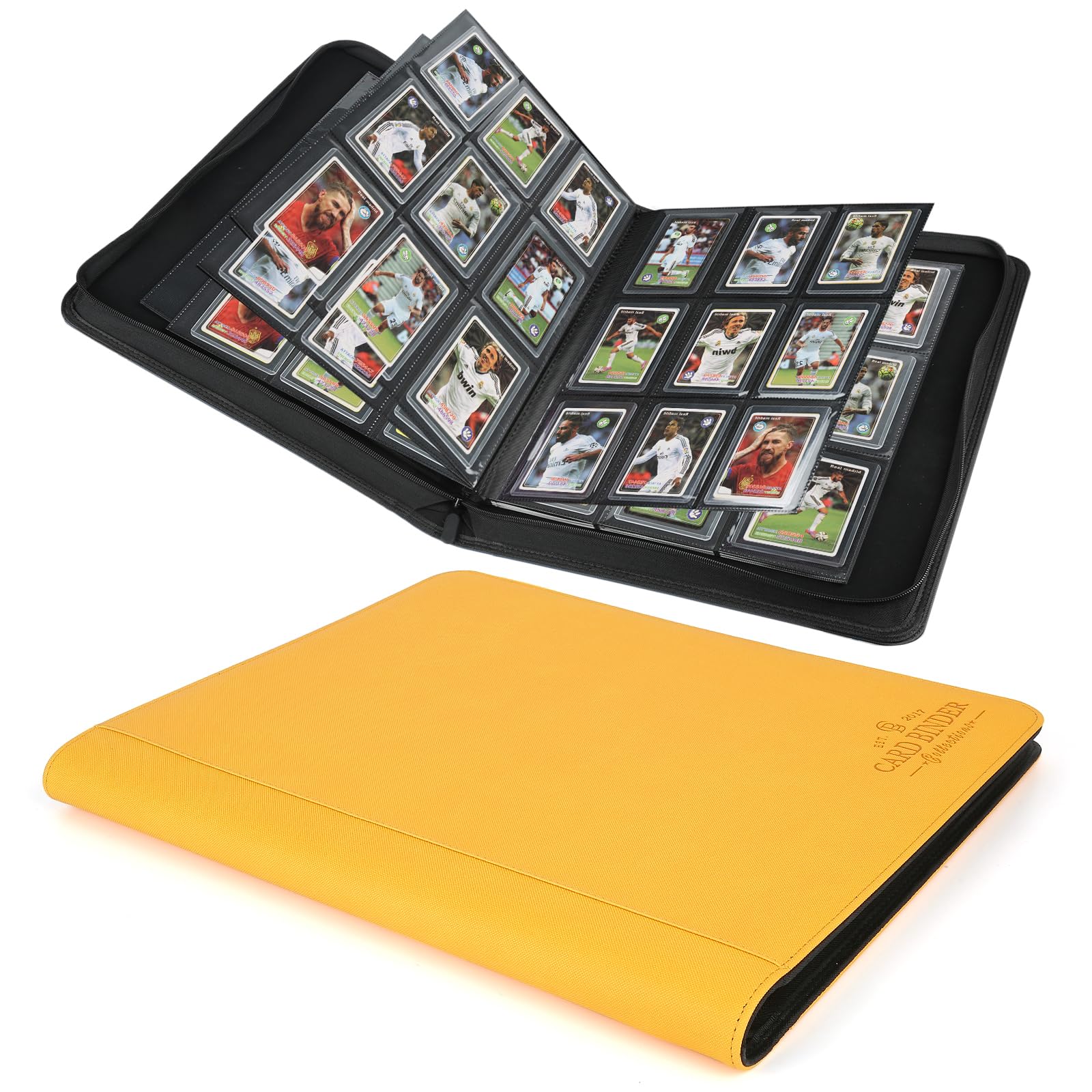 Toploader Binder,Toploader Hard Cases, 9-Pocket Pages Sleeves Hold up 288 Cards.Toploader Card Binder with Sleeves for “3×4” rigid，Card Holder(yellow1)