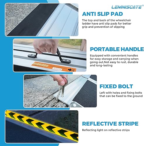 Miniatura 4 de Rampa para silla de ruedas de 7 pies, rampa portátil para silla de ruedas para el hogar, rampa de aluminio para silla de ruedas para escalones,