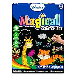 Skillmatics Scratch Art Book for Kids - Animals, Craft Kits & Supplies, 30+ Scratch Stickers, Stocking Stuffers, Travel Toys, DIY Kit, Christmas Gifts for Boys & Girls Ages 3, 4, 5, 6, 7, 8