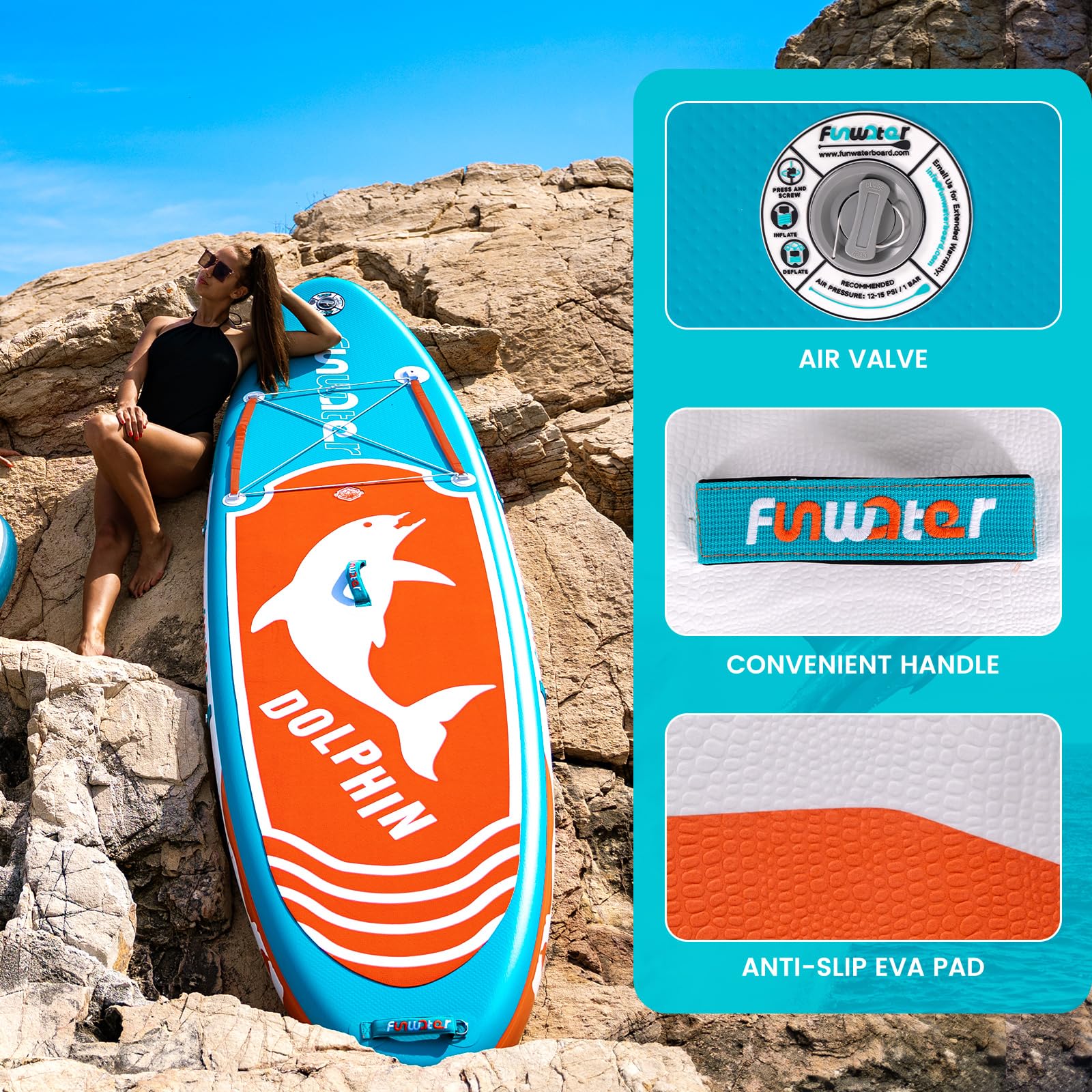 FunWater Tavola da surf gonfiabile SUP completa paddleboard accessori pagaia regolabile,pompa,zaino da viaggio,guinzaglio di sicurezza,custodia impermeabile