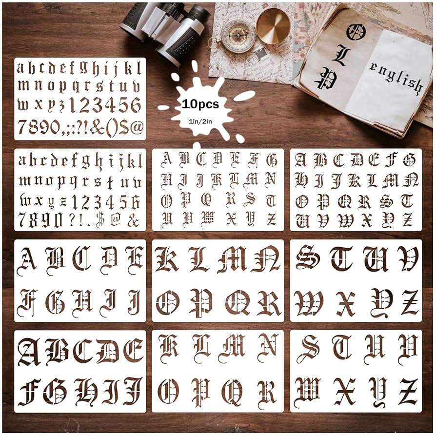 Amazon.com : 10 Pieces Old English Stencil Template 1 and 2 Inch Reusable Gothic Letter Stencils, Plastic Numbers Stencils, Gothic Font Stencils for Notebook Journal Diary Scrapbook Decorations (Old English) : Arts, Crafts & Sewing amazon-com-10-pieces-old-english-stencil-template-1-and-2-inch-reusable-gothic-letter-stencils-plastic-numbers-stencils-gothic-font-stencils-for-notebook-journal-diary-scrapbook-decorations-old-english-arts-crafts-sewing
