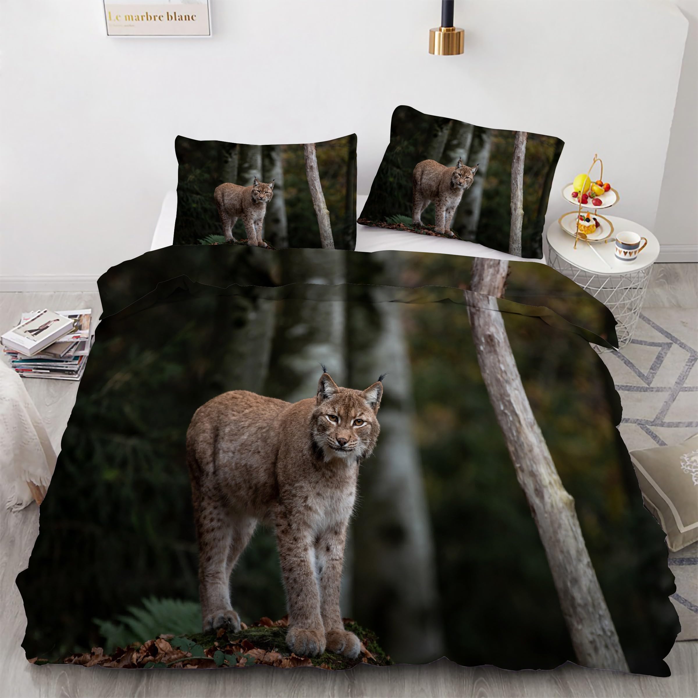 Housse de couette lynx avec fermeture éclair parure de lit 90x190 sans repassage