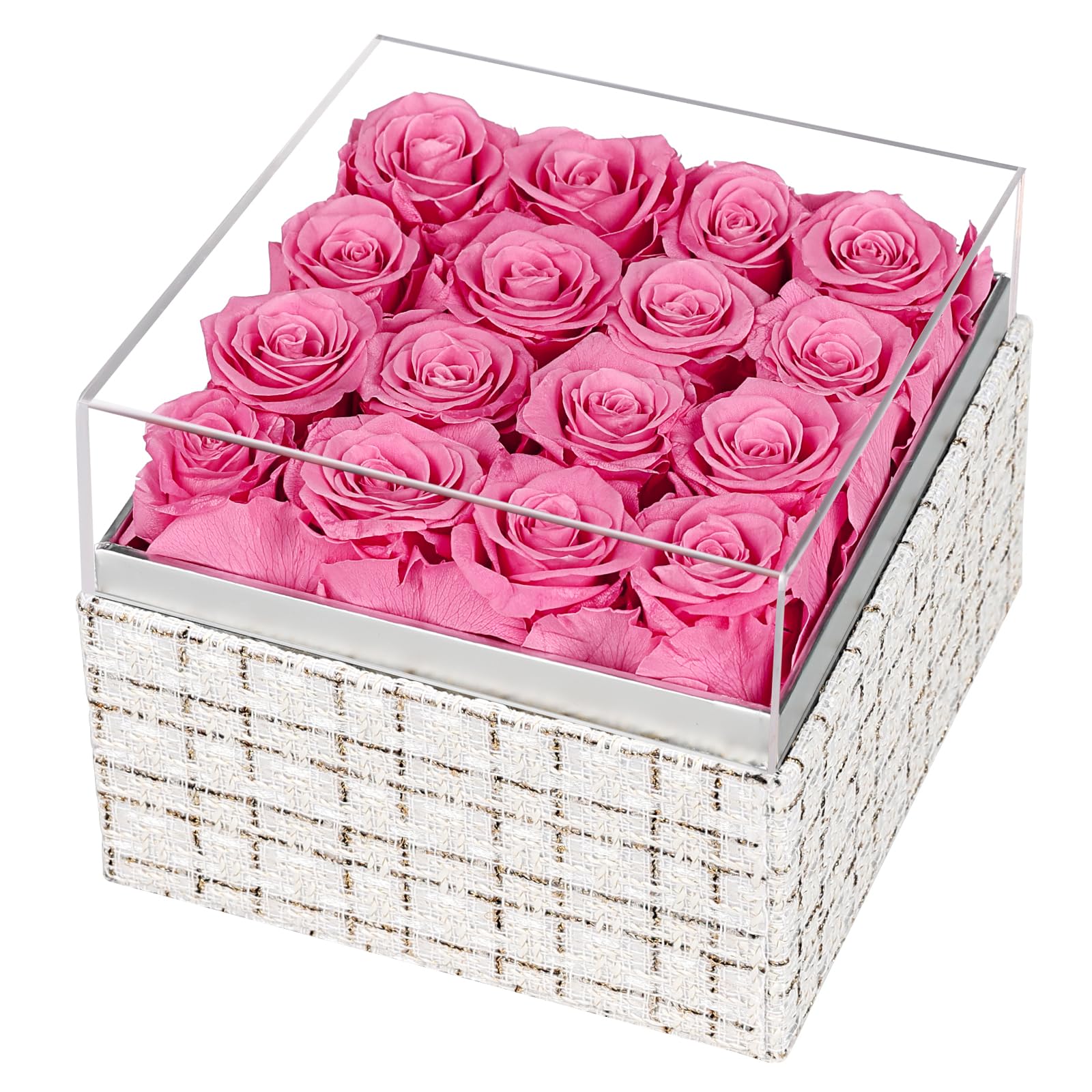Amazon｜プリザーブドフラワー 花箱 ピンク 枯れない本物の薔薇 透明