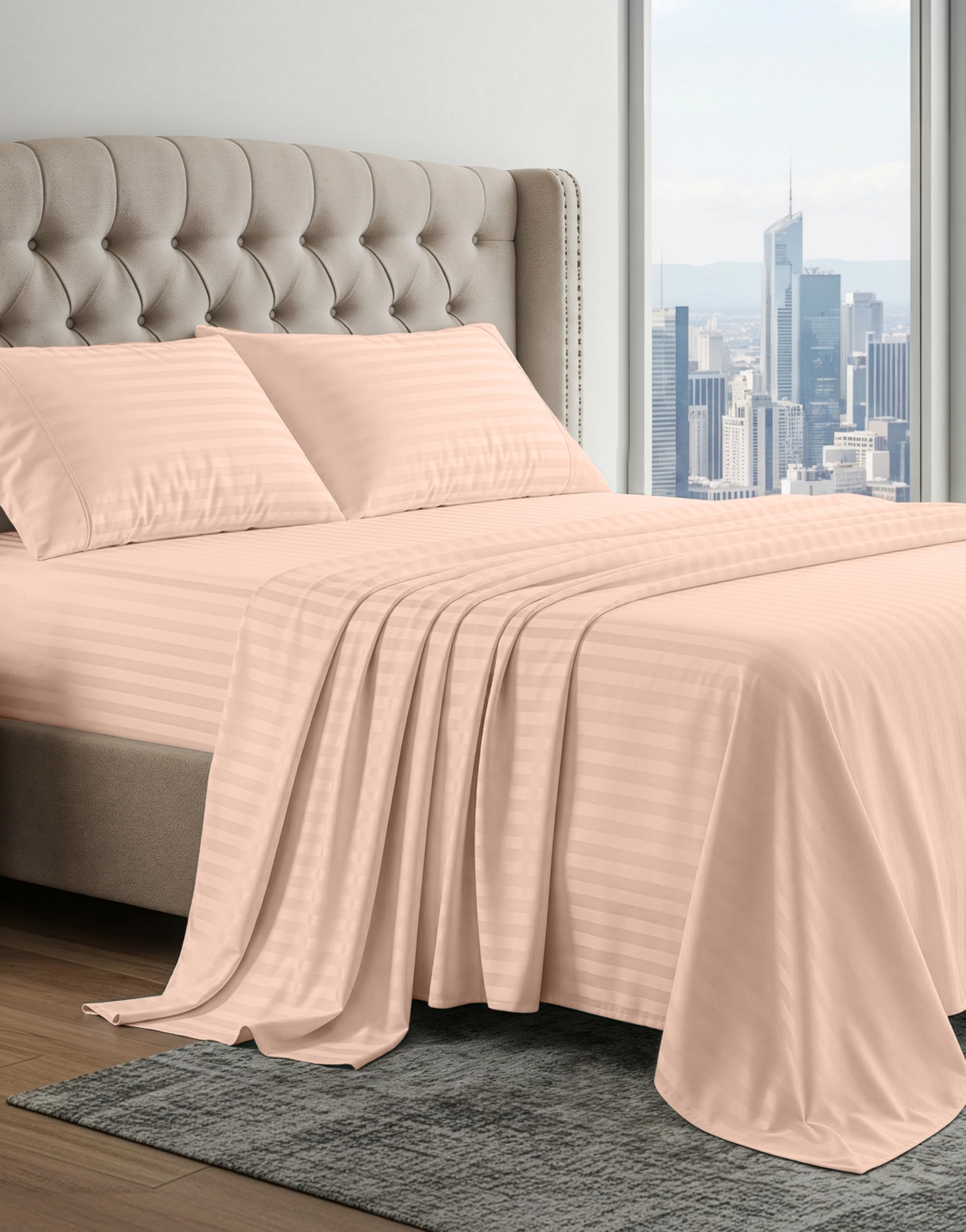 100% Egyptian Cotton Sheet Set Queen Size – Silky Sateen Weave Queen Sheet Set for Winter Sleep Comfort, 15" Snug Fit Deep Pocket, Breathable & Durable, Hotel-Quality Soft Luxury You Can Feel - Taupe — view 20