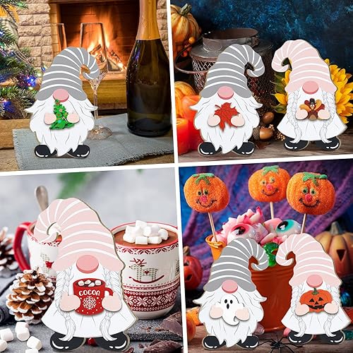 Miniatura 6 de Blulu 20 piezas de letrero de gnomo de Navidad intercambiable de madera de temporada para decoración del hogar, decoración navideña intercambiable