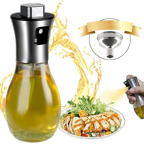 Olive Oil Sprayer For Cooking: Refillable Glass & Stainless Steel Spray Bottle