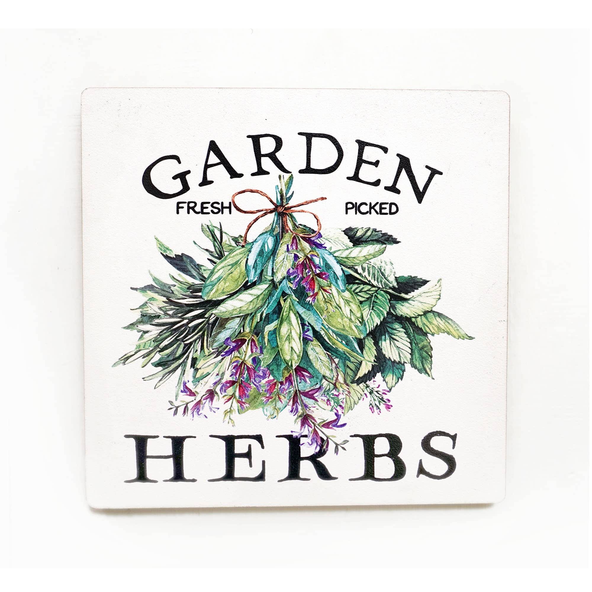 Chalk My Theme Garden Herbs Botanical Wall Art | Waterproof Organic Wood Print Wooden Home Decoration Item Stylish For Home, Kitchen, Bar, Café, Restaurant, and Hotel 9 X 9 Inches